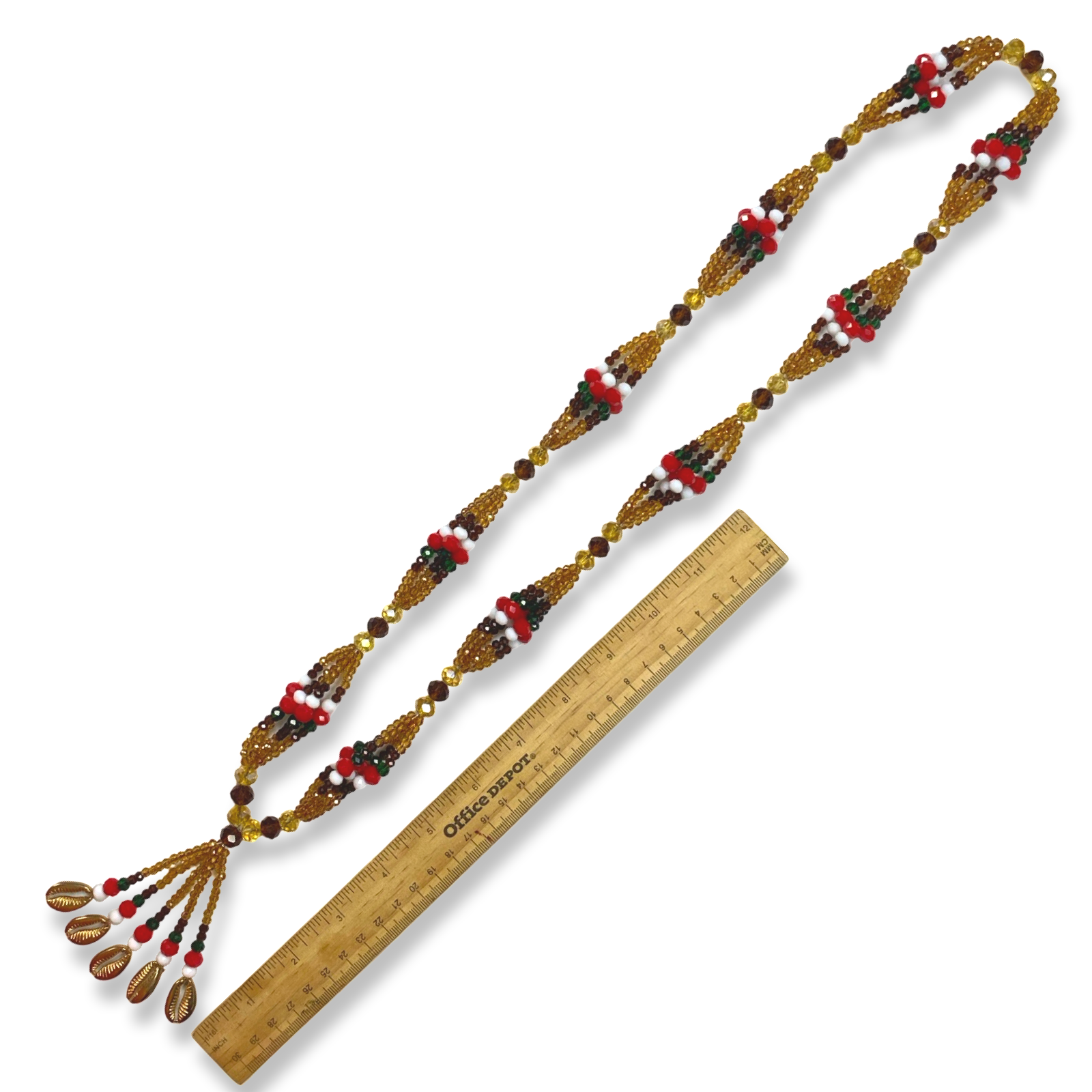 Handmade Gala de Oshún Ibu Akuaro Mazo de Gala – Gold, Amber, Red, Green, and White Glass Beads for Iyawó - SanteriaGuide