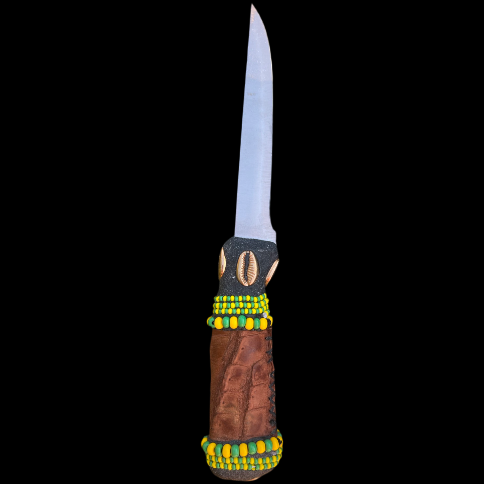 Pinaldo Cuchillo para Orunmila – De Piel, Diseño 4 (Knife with Leather for Orunmila – Design 4)