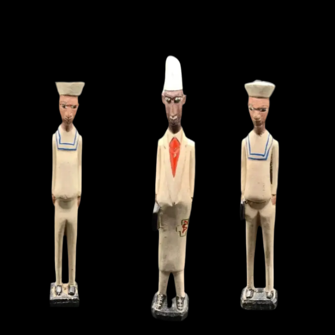 1 African Ivory Coast Baule Colonial statue Male Statue Hand Carved Painted Doctor 12in