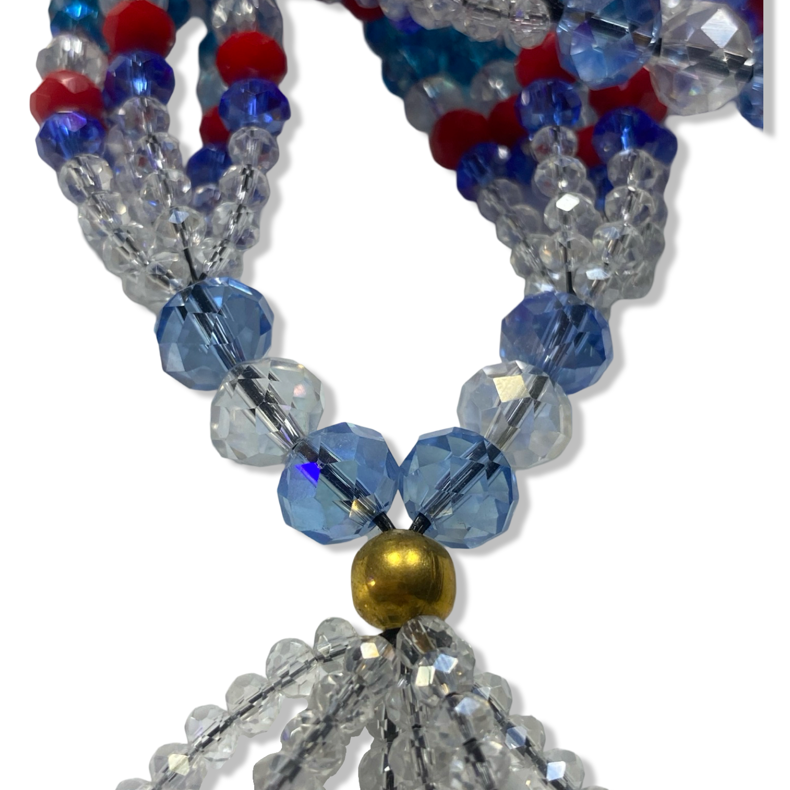 Handmade Gala de Yemayá Ashabá - Clear, Blue, Red, and Light Blue Beads Yoruba Santería Orisha Mazo Necklace - SanteriaGuide