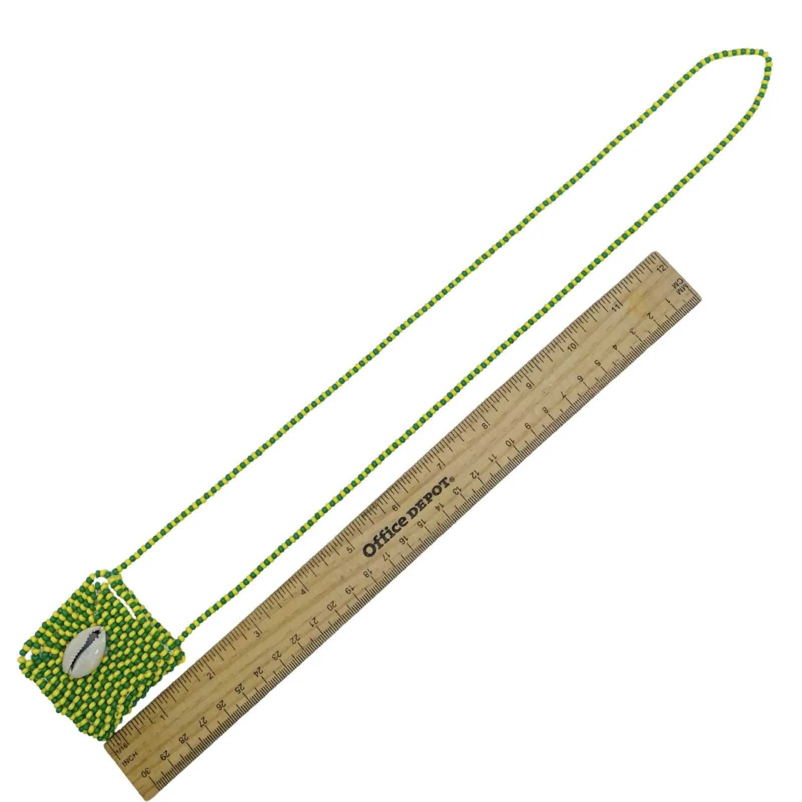 Handmade Eleke de Orúnmila Necklace with Macuto - Green & Yellow Yoruba Santeria Orisha - SanteriaGuide