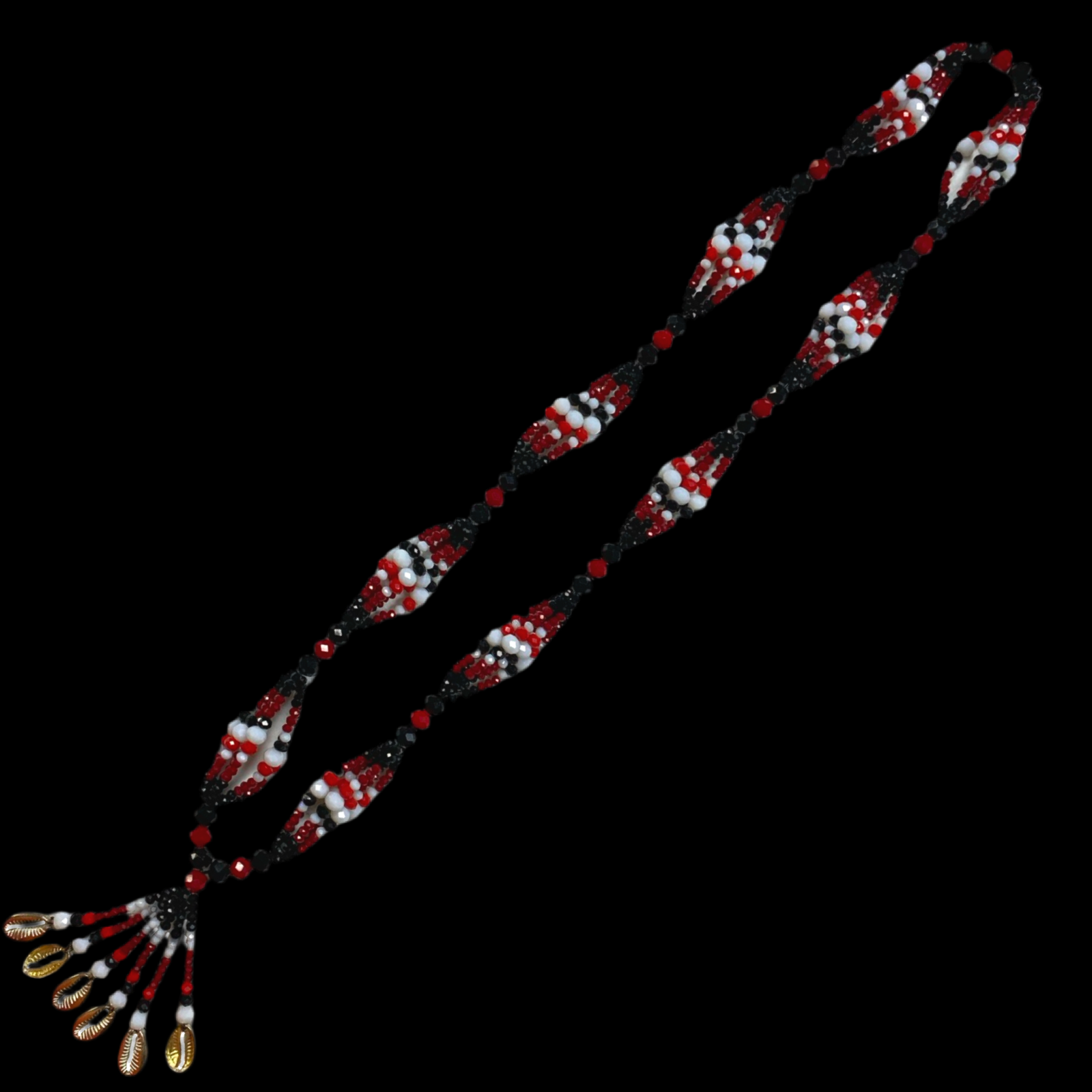 Gala de Eshu Alaguana hecha a mano: cuentas de vidrio negras, blancas y rojas para Iyawó