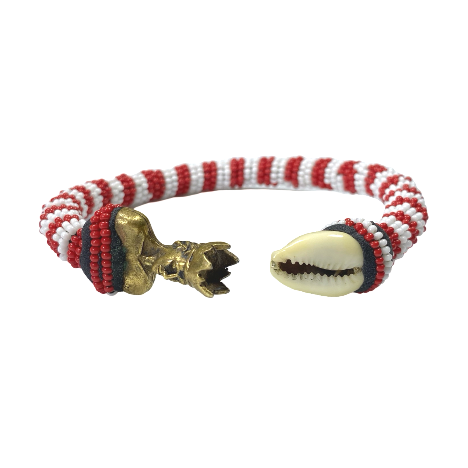 Handmade Ilde de Shangó Bracelet - Red & White, Cowrie Shell & Bronze Yoruba Santeria Orisha - SanteriaGuide