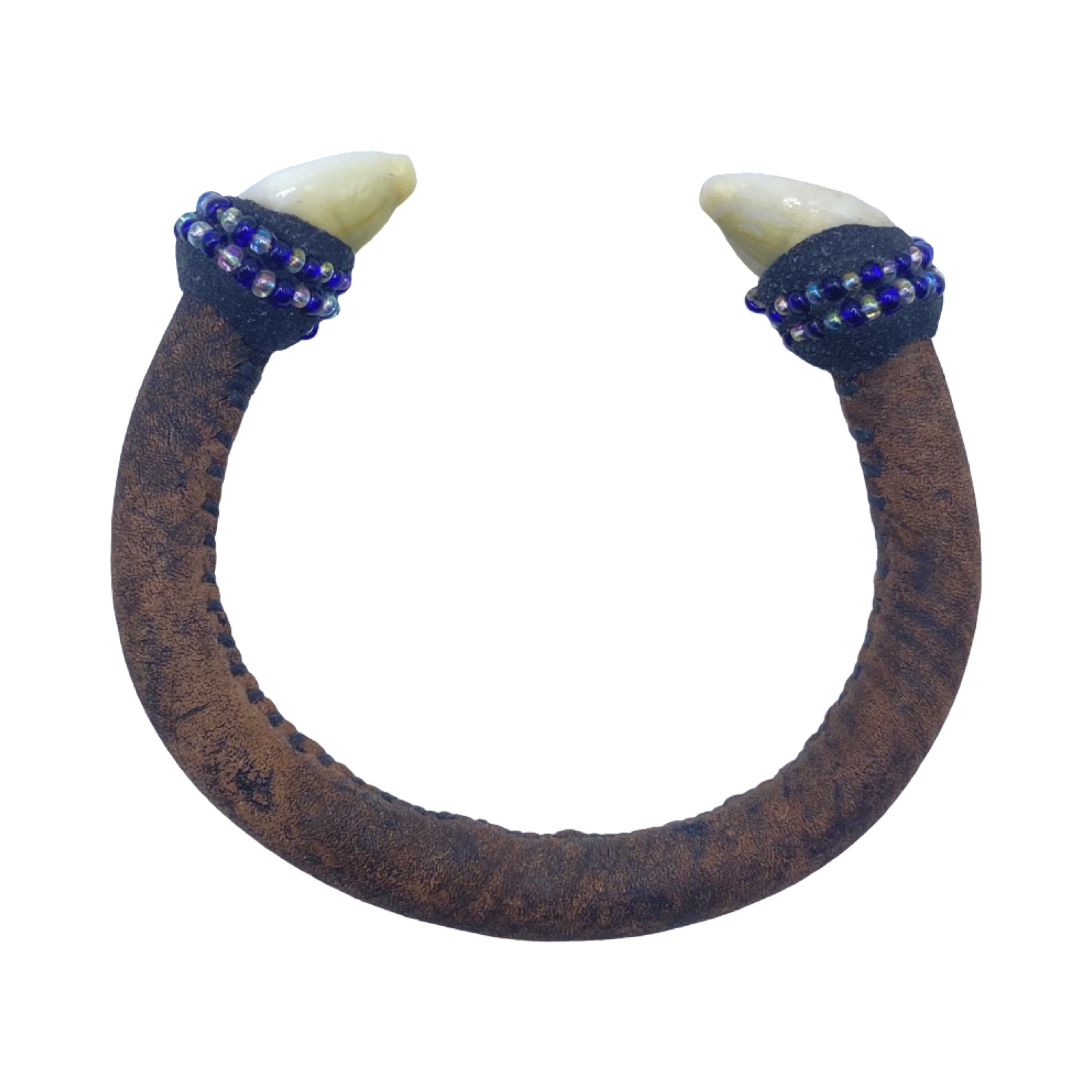 Handmade Ilde de Yemayá Bracelet - Leather, Cowrie Shells, Blue, and Clear Beads - SanteriaGuide