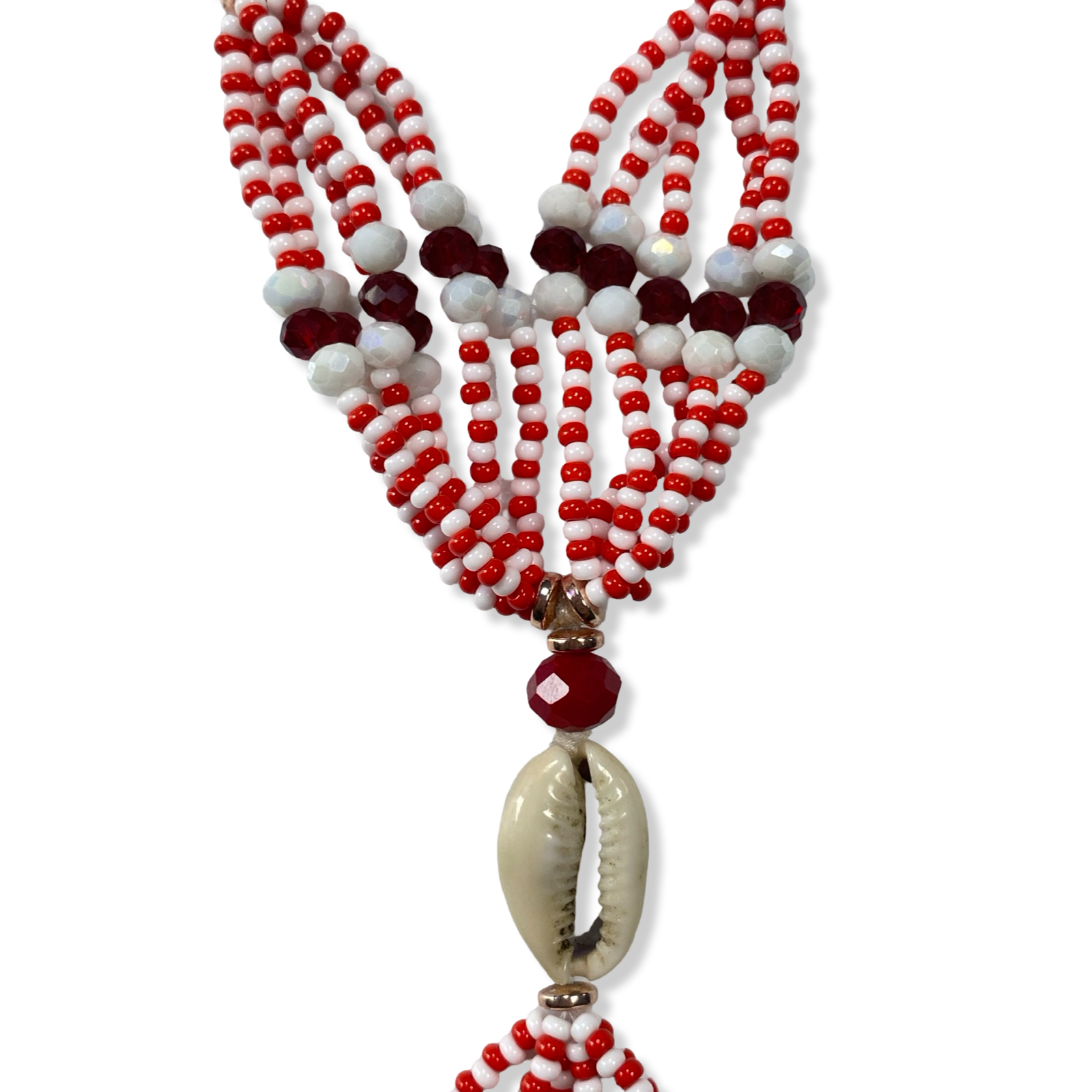 Handmade Gala de Shangó - Red & White Beads Yoruba Santería Orisha Mazo Necklace - SanteriaGuide