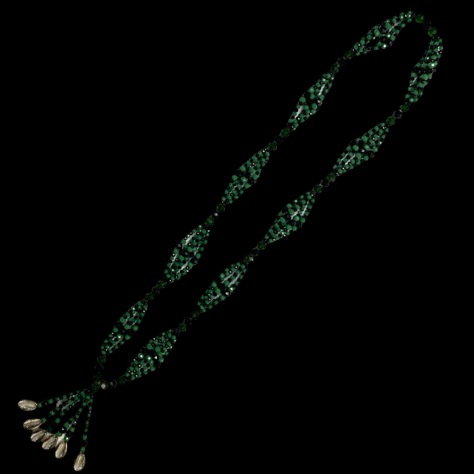 Gala de Ogún hecha a mano – Cuentas de vidrio verde y negro para Iyawó