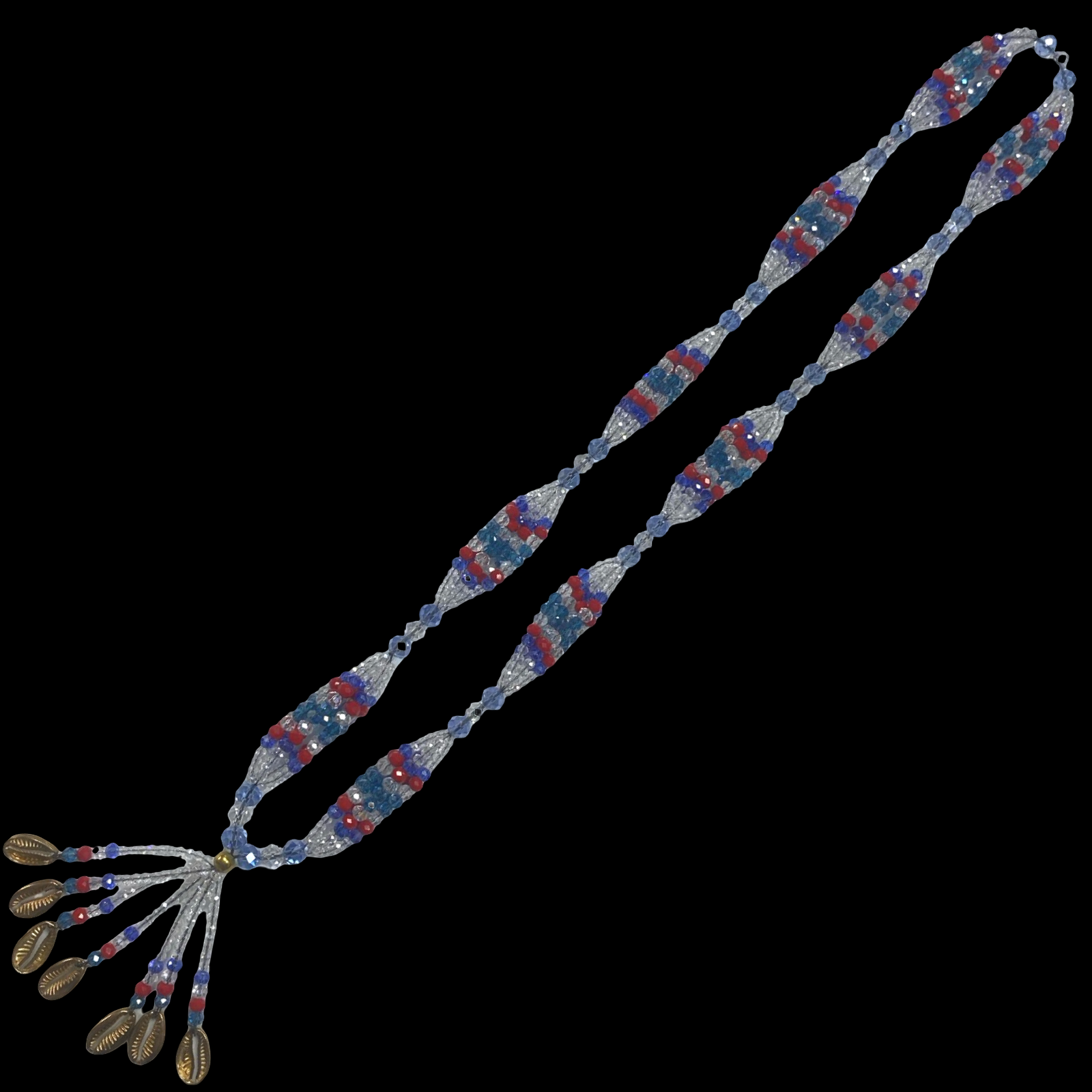 Yemayá Ashaba Gala Necklace – Handmade with Beads & Gold Cowrie Shells