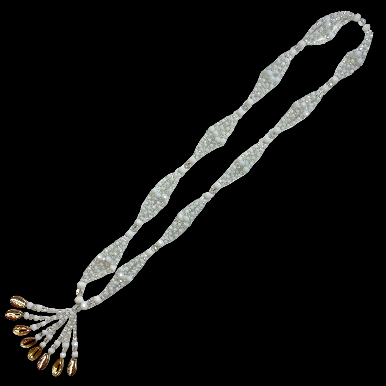 Gala de Obatalá hecha a mano – Cuentas de vidrio blanco y transparente para Iyawó