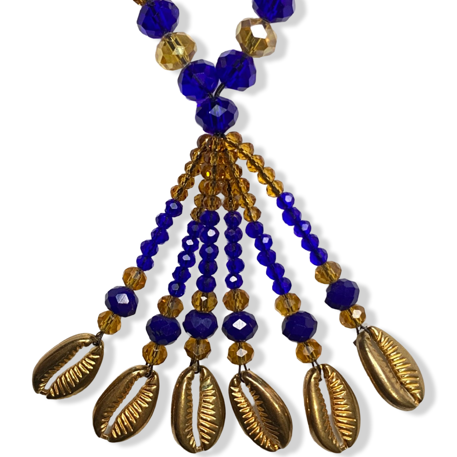 Handmade Gala de Ochosi – Gold and Blue Glass Beads for Iyawó - SanteriaGuide