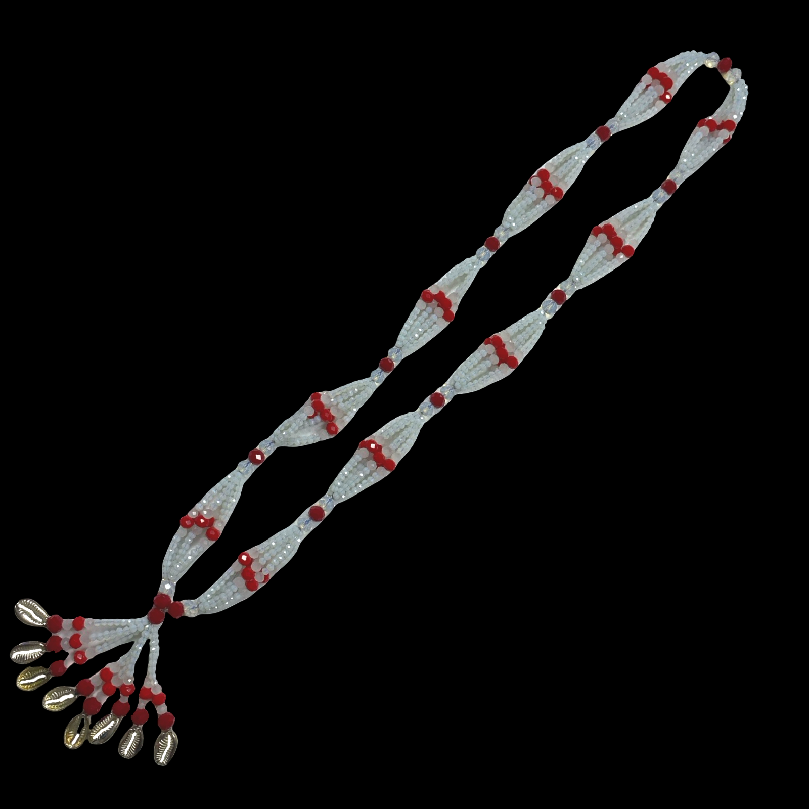 Gala de Obatalá Ayaguna hecha a mano: cuentas de vidrio rojo, blanco y transparente para Iyawó