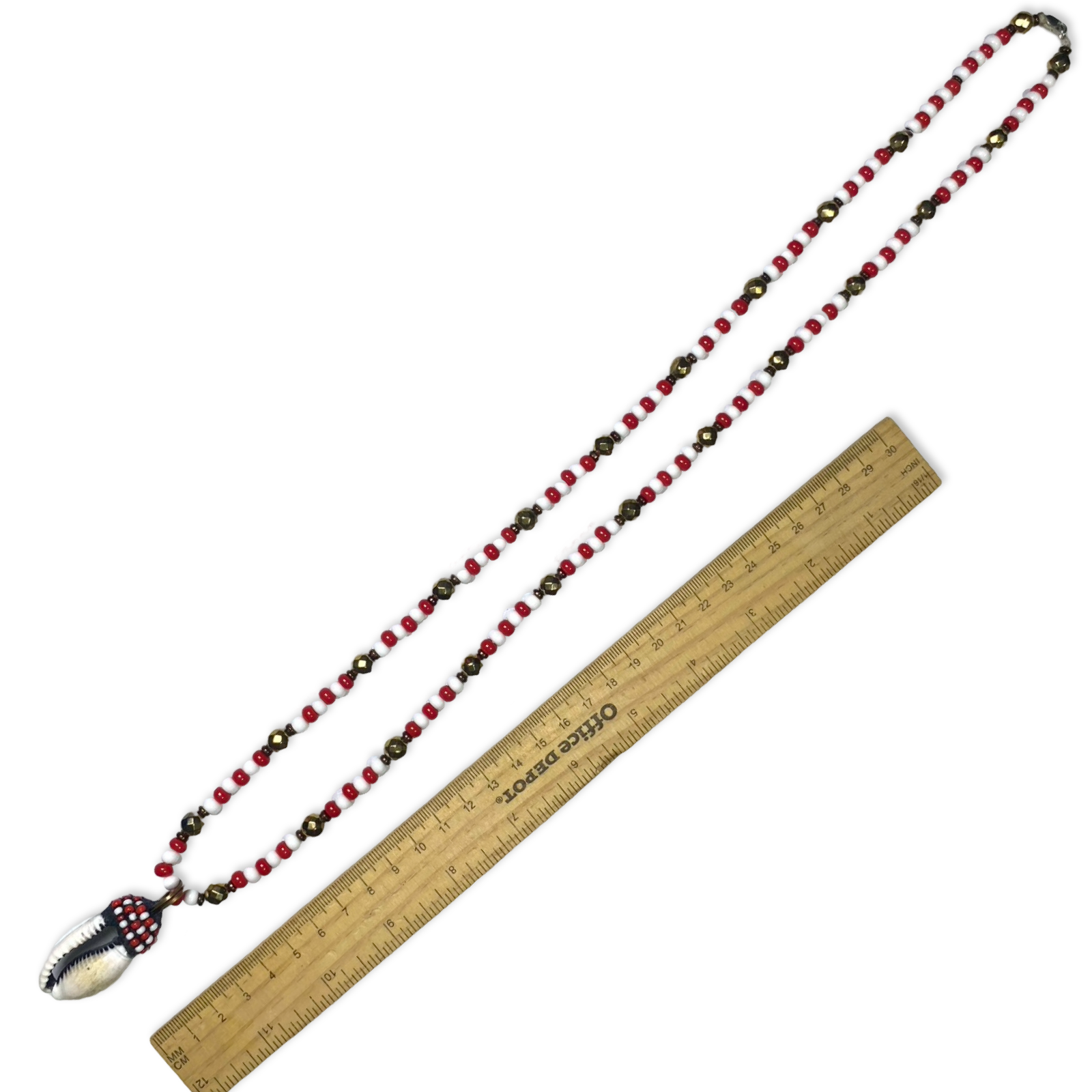 Handmade Eleke de Changó Necklace - Red & White with Cowrie Shells and Gold Accents Yoruba Santería Orisha - SanteriaGuide