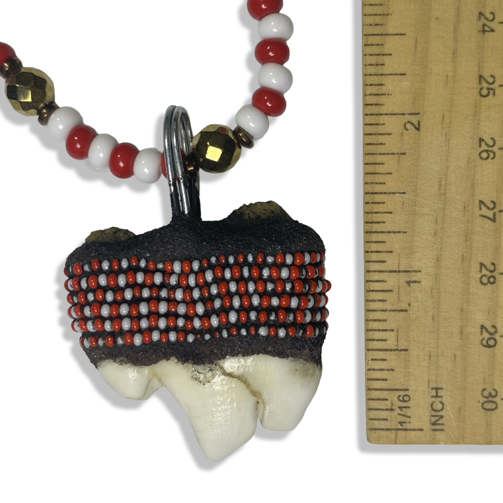 Handmade Eleke de Shango Necklace - Red, White & Tooth Yoruba Santeria Orisha - SanteriaGuide