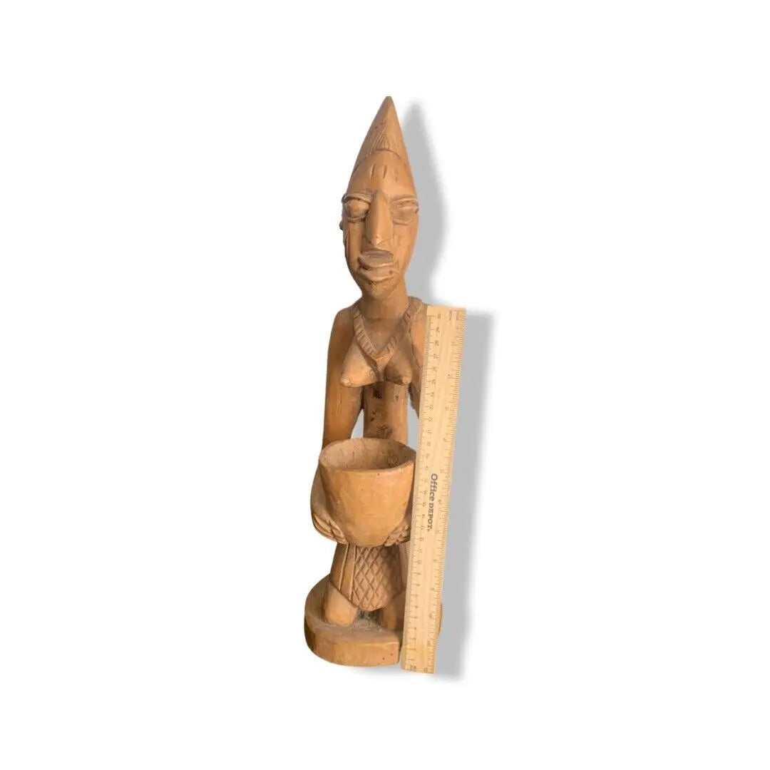 Hand-Carved Yoruba Bowl Statue - Wooden Ritual Offering & Spiritual Decor Santería Orisha - SanteriaGuide
