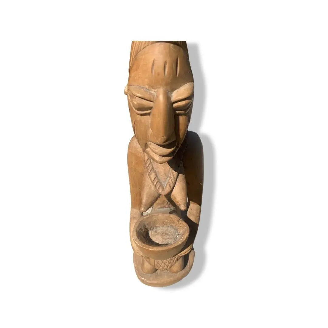 Hand-Carved Yoruba Bowl Statue - Wooden Ritual Offering & Spiritual Decor Santería Orisha - SanteriaGuide