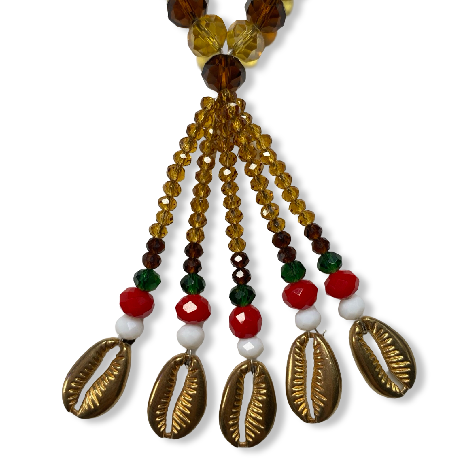 Handmade Gala de Oshún Ibu Akuaro Mazo de Gala – Gold, Amber, Red, Green, and White Glass Beads for Iyawó - SanteriaGuide
