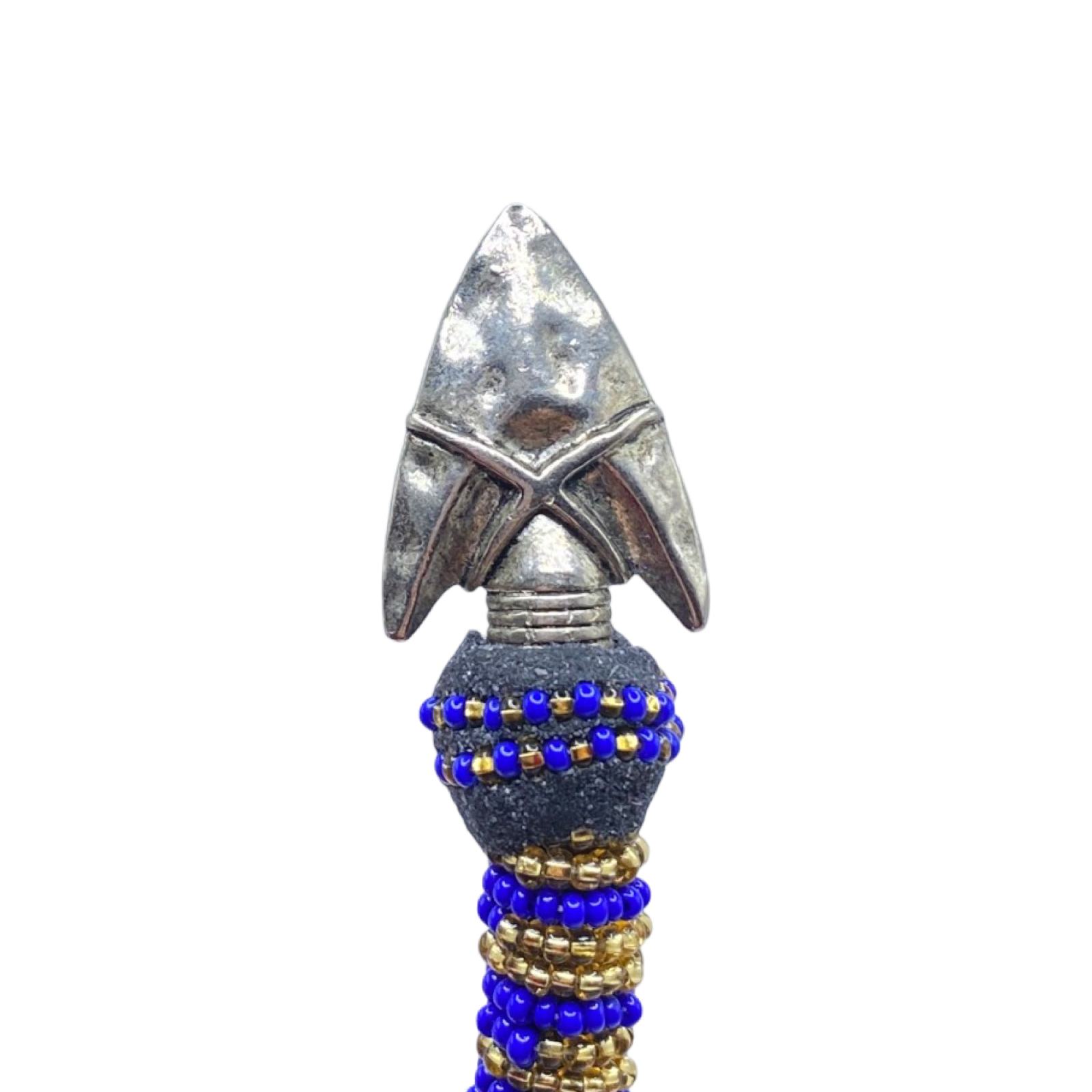 Handmade Ilde de Ochosi Bracelet - Cowrie Shells & Metal, Blue and Gold Beads - Yoruba Santeria Orisha - SanteriaGuide