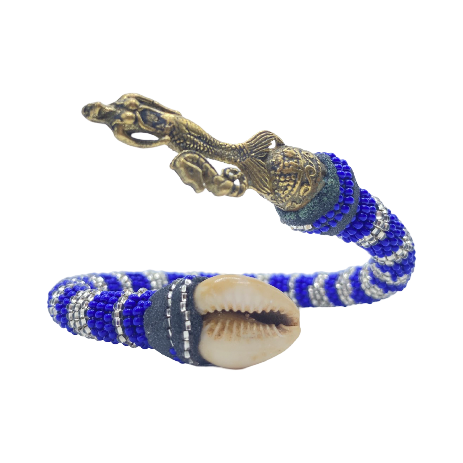 Handmade Ilde de Yemayá Yemoja Bracelet - Cowrie Shell & Bronze Yoruba Santeria Orisha - SanteriaGuide