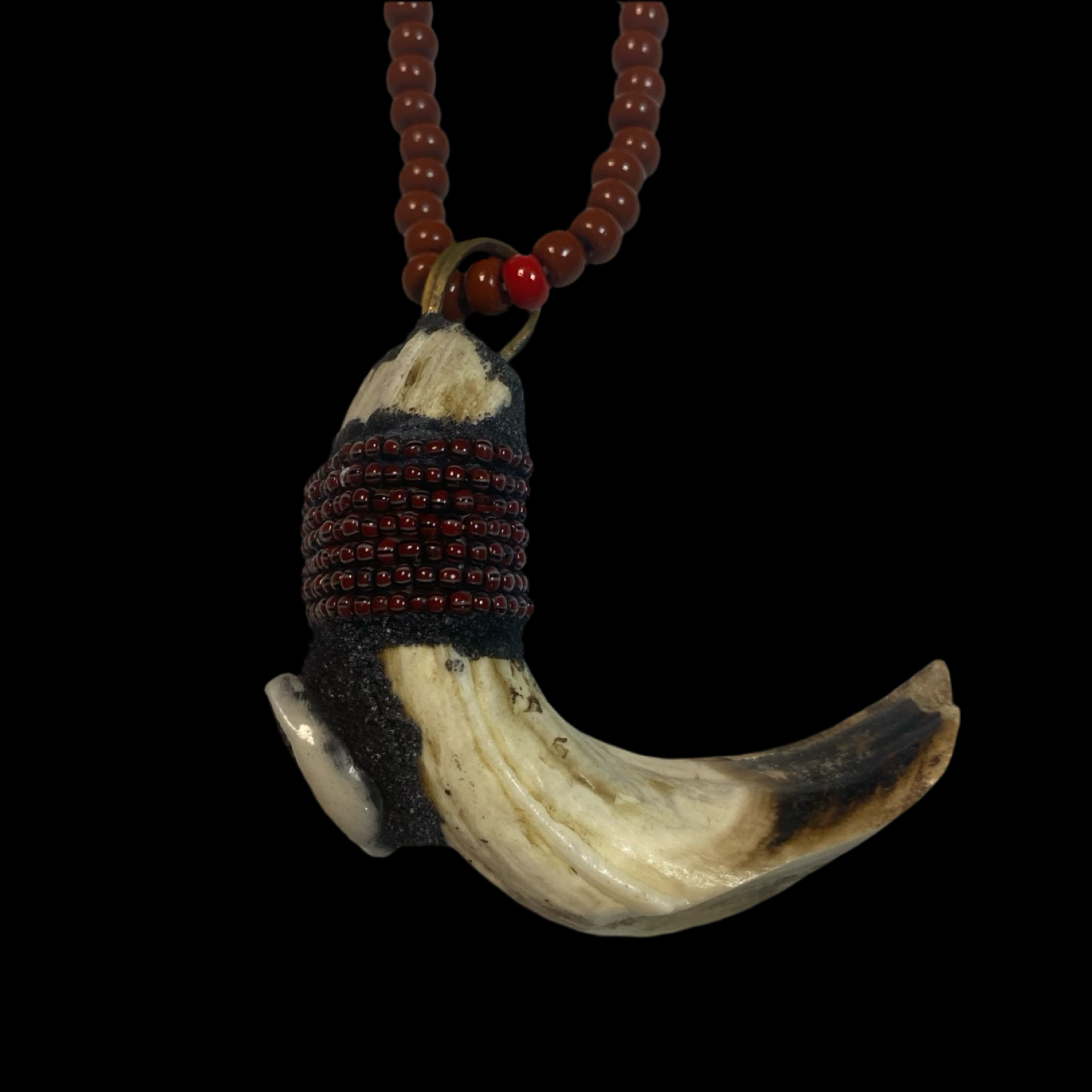Oya Eleke Necklace – Dark Burgundy Beads with Tooth Pendant