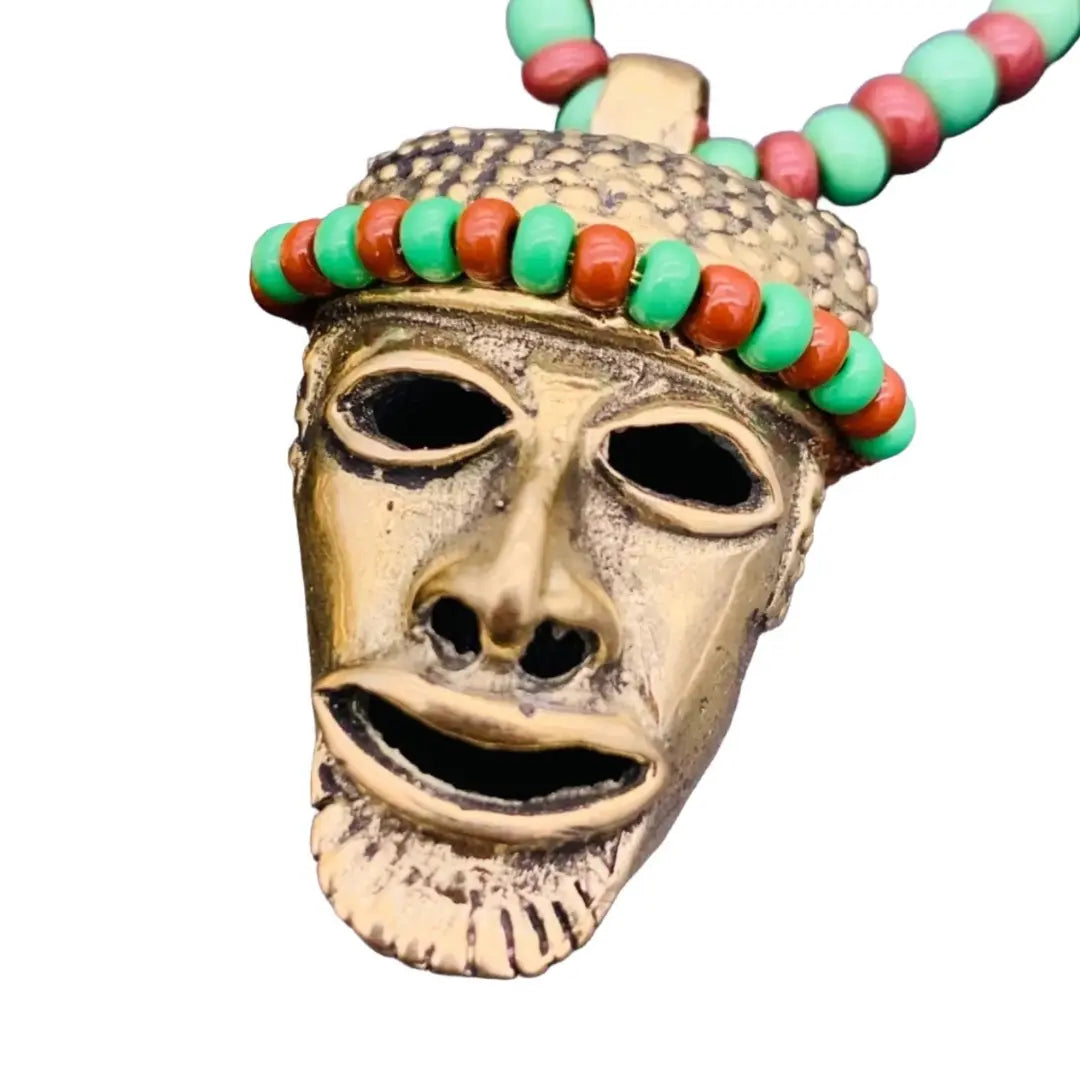 Handmade Eleke de Orunmila Necklace with Bronze Pendant - Yoruba Santeria Orisha - SanteriaGuide