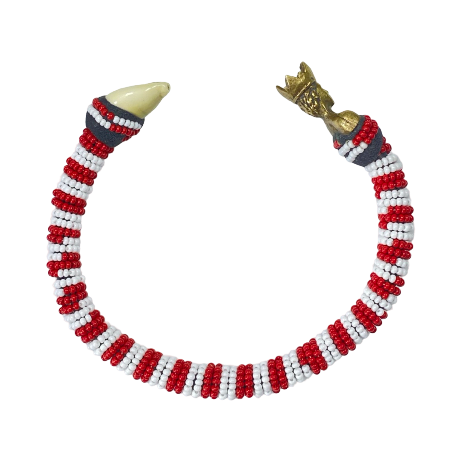 Handmade Ilde de Shangó Bracelet - Red & White, Cowrie Shell & Bronze Yoruba Santeria Orisha - SanteriaGuide