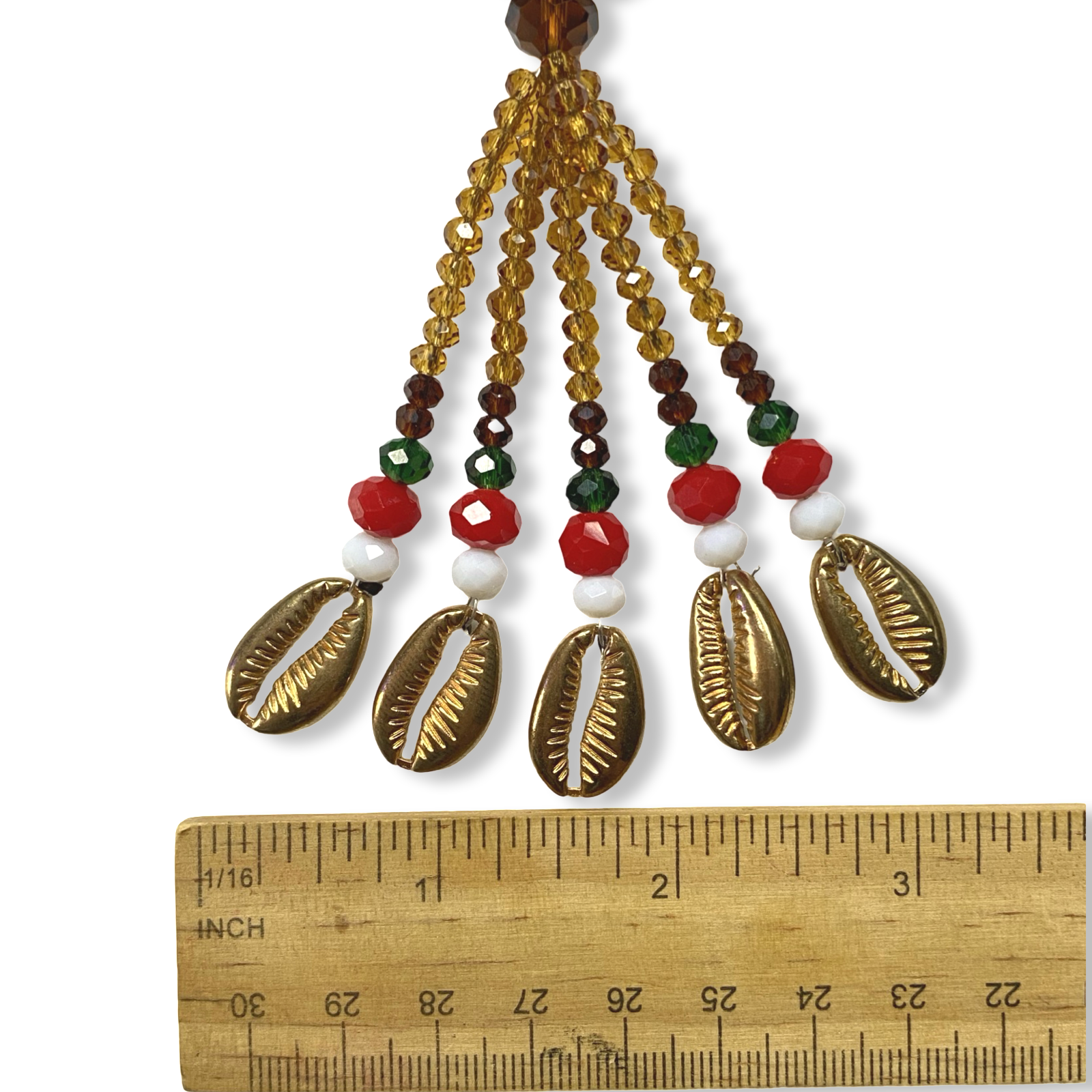 Handmade Gala de Oshún Ibu Akuaro Mazo de Gala – Gold, Amber, Red, Green, and White Glass Beads for Iyawó - SanteriaGuide