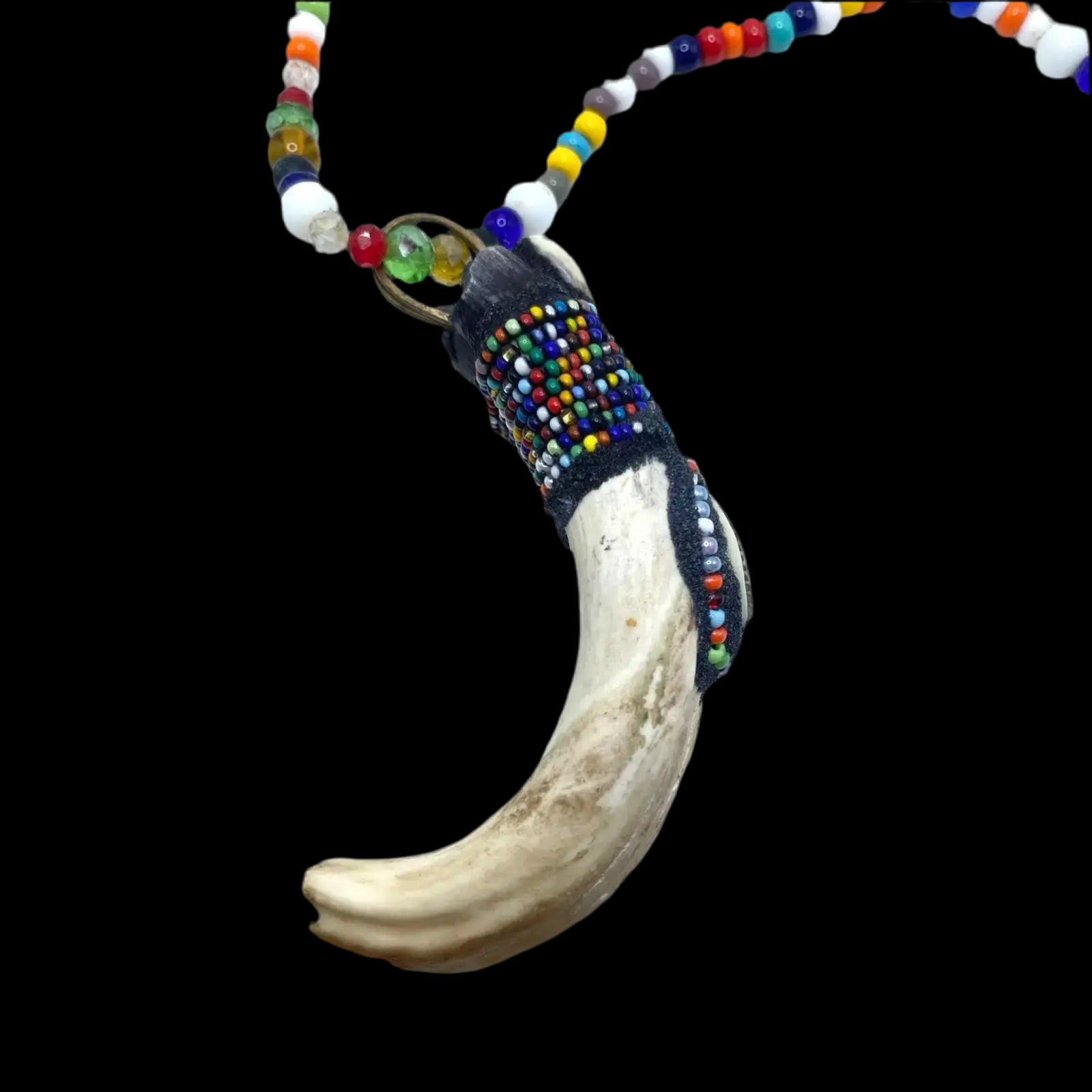 Osain Eleke Necklace – Multicolor Beads with Tooth Pendant