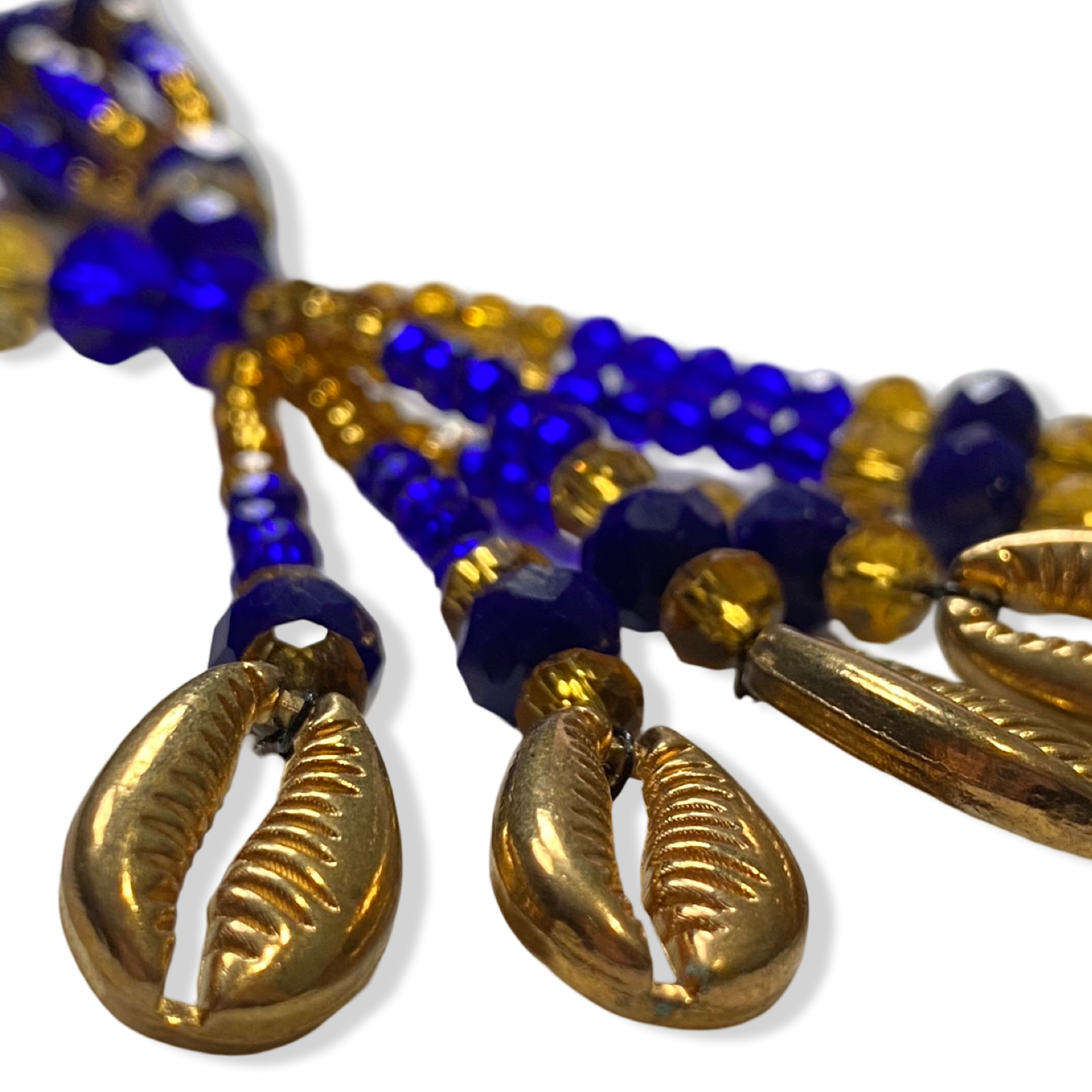 Handmade Gala de Ochosi – Gold and Blue Glass Beads for Iyawó - SanteriaGuide