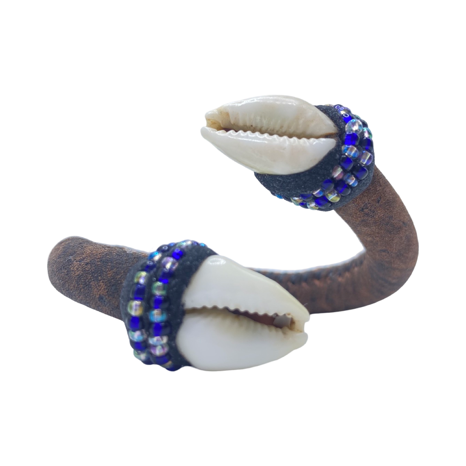 Handmade Ilde de Yemayá Bracelet - Leather, Cowrie Shells, Blue, and Clear Beads - SanteriaGuide