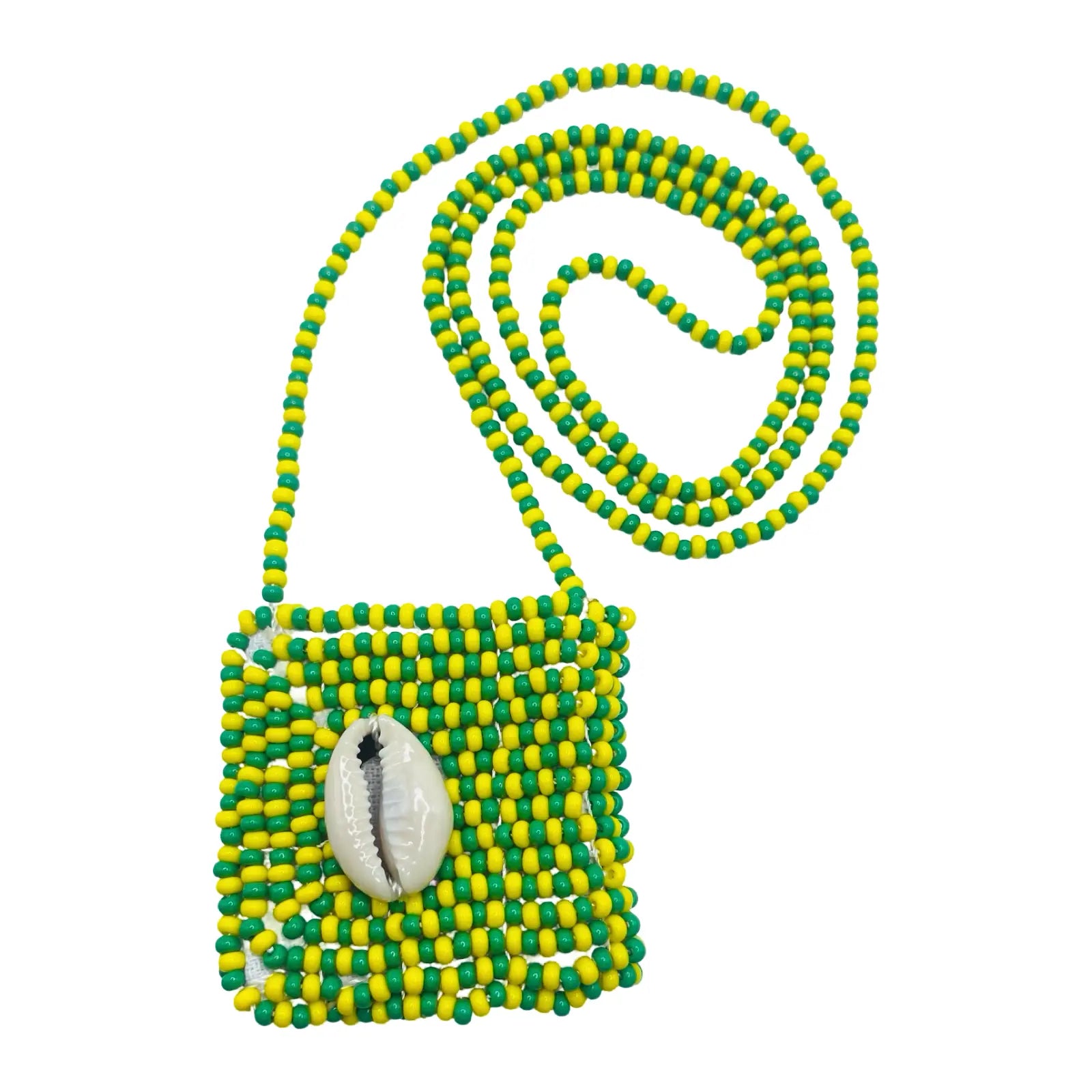 Handmade Eleke de Orúnmila Necklace with Macuto - Green & Yellow Yoruba Santeria Orisha - SanteriaGuide