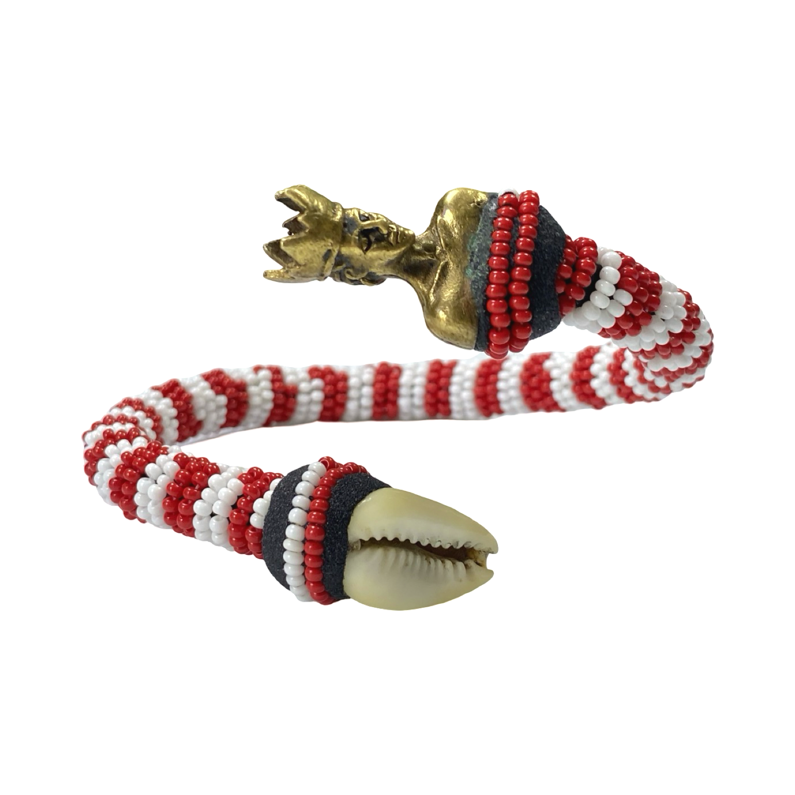 Handmade Ilde de Shangó Bracelet - Red & White, Cowrie Shell & Bronze Yoruba Santeria Orisha - SanteriaGuide