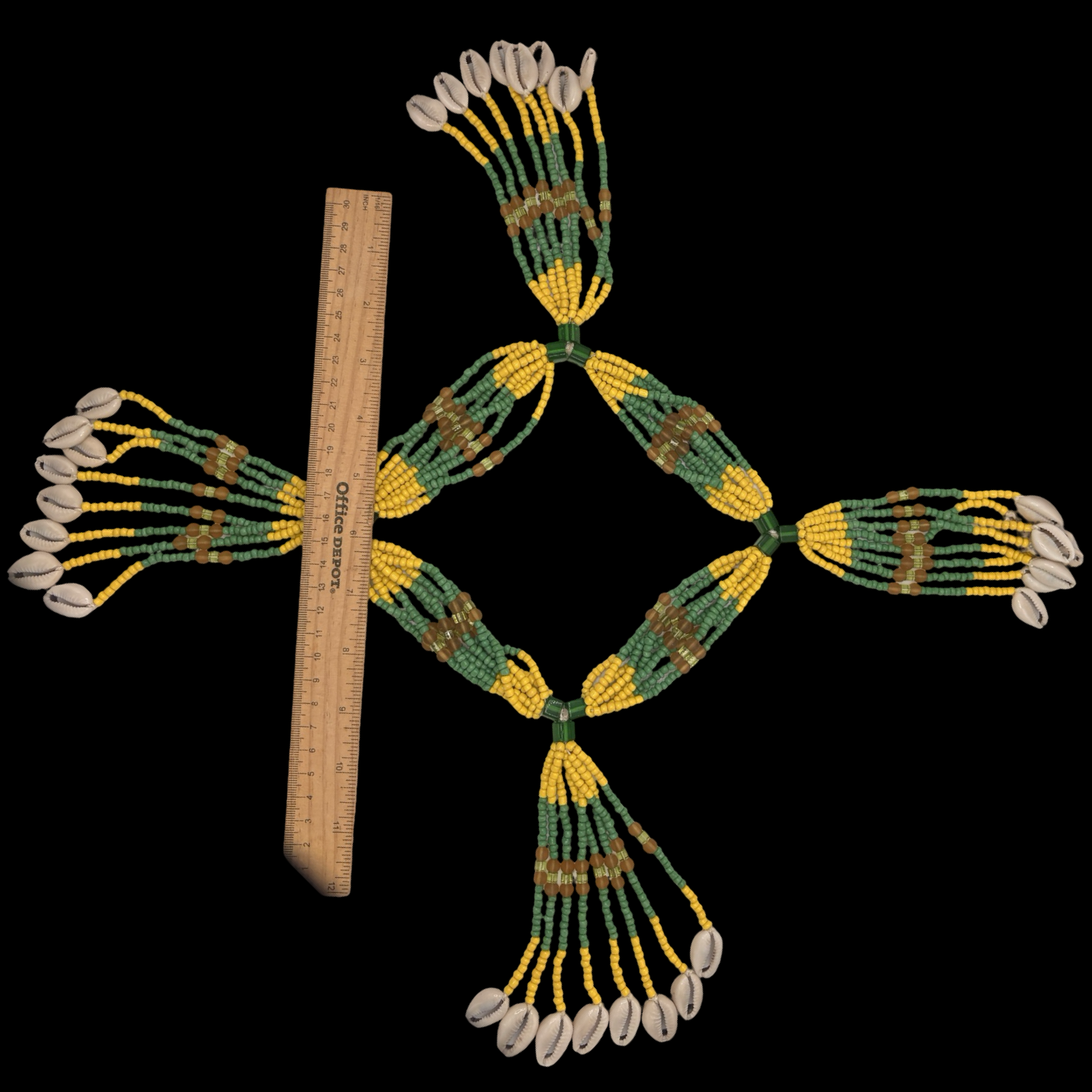 Mazo de Orunmila hecho a mano - Orisha Santería Yoruba Verde y Amarillo