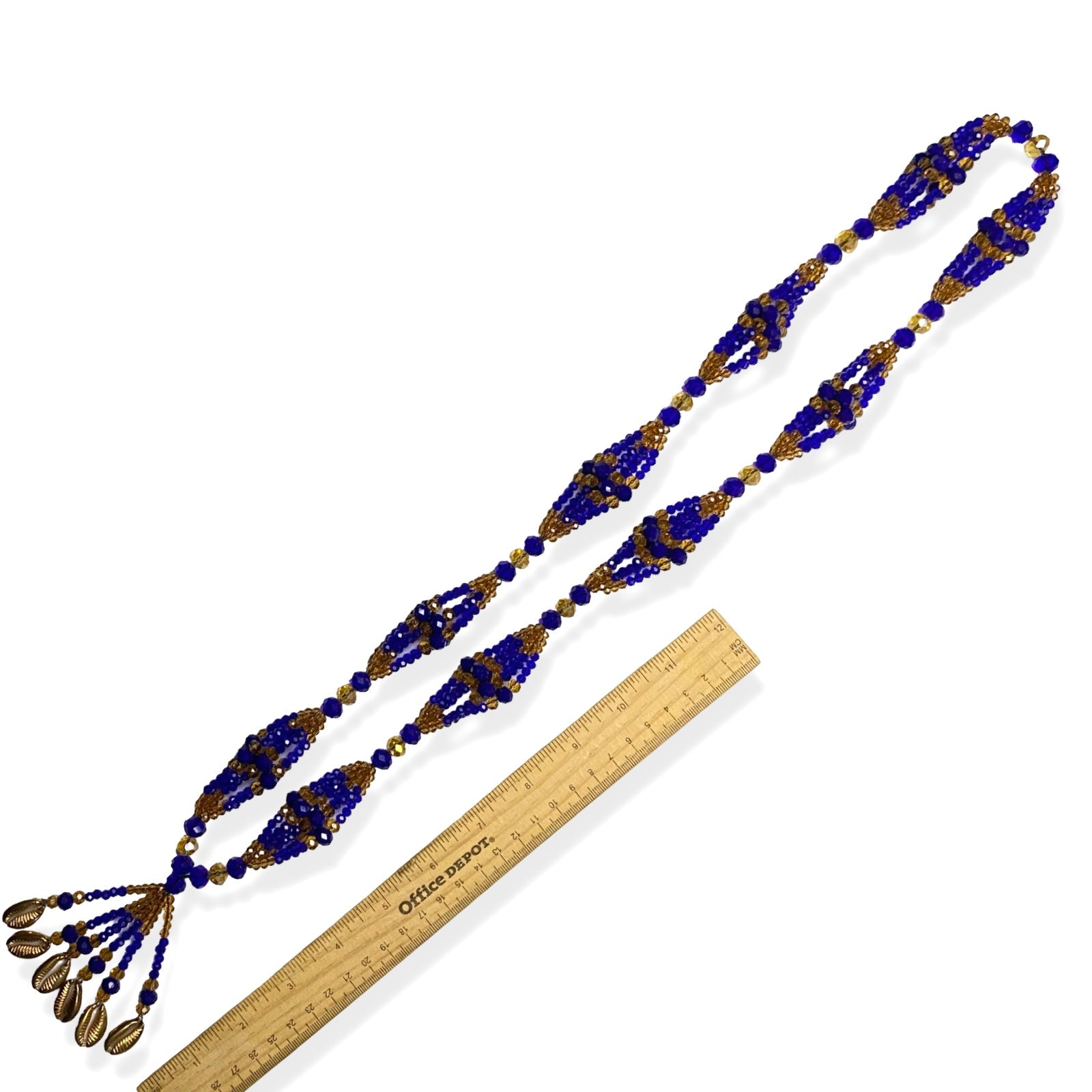 Handmade Gala de Ochosi – Gold and Blue Glass Beads for Iyawó - SanteriaGuide
