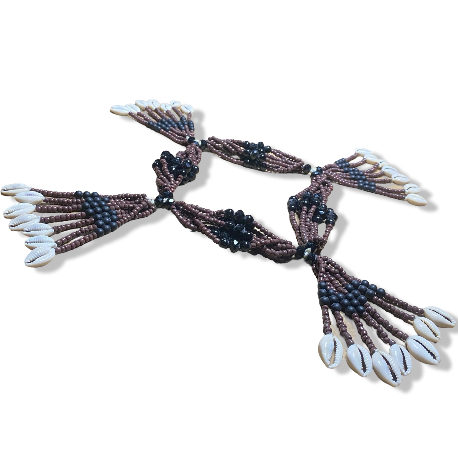 Handmade Mazo de Babalú Ayé - Blue & Brown Beads with Cowrie Shells Yoruba Santería Orisha - SanteriaGuide