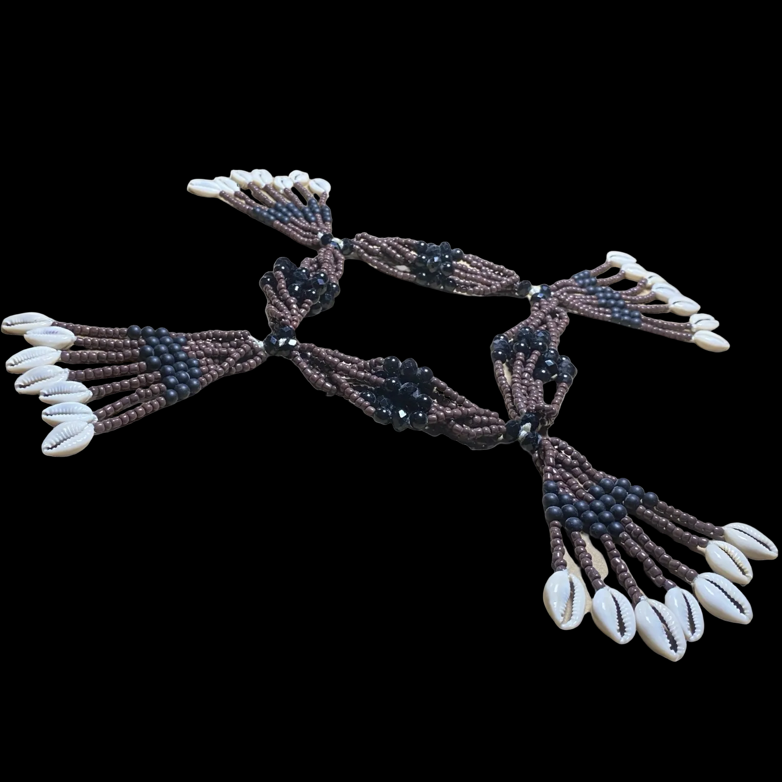 Handmade Mazo de Babalú Ayé - Blue & Brown Beads with Cowrie Shells Yoruba Santería Orisha - SanteriaGuide
