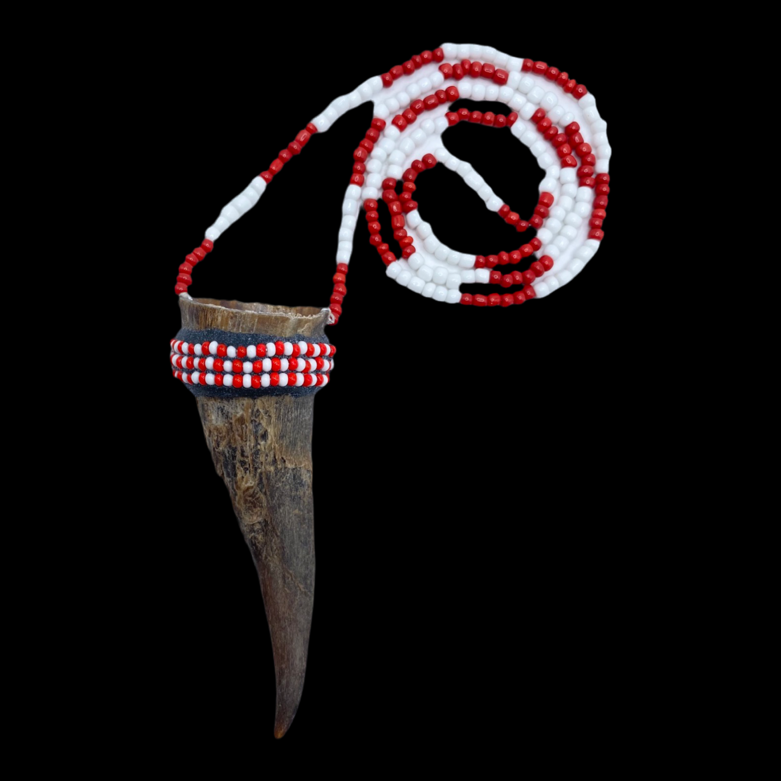 Mpaka Eleke – Red & White Beads with Taro Pendant