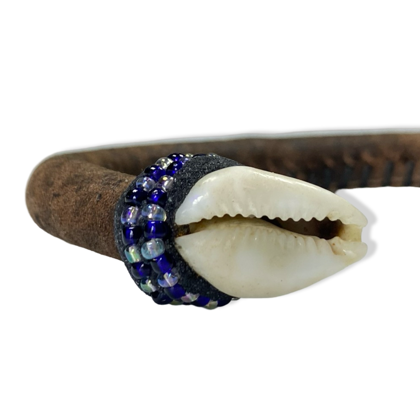 Handmade Ilde de Yemayá Bracelet - Leather, Cowrie Shells, Blue, and Clear Beads - SanteriaGuide