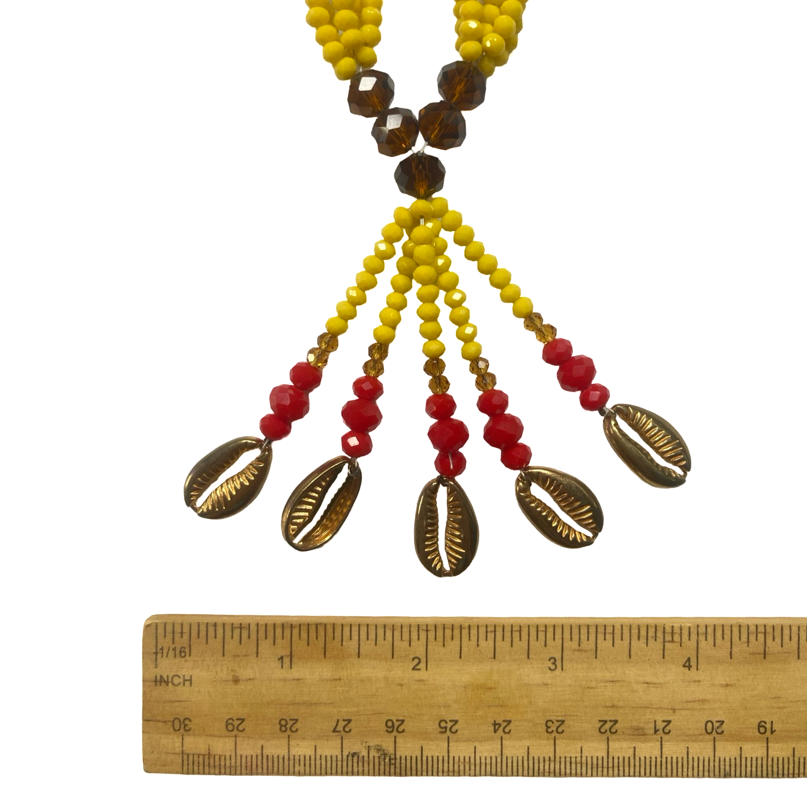 Handmade Gala de Oshún Ibu Ana - Amber, Yellow, Honey, and Red Yoruba Santería Orisha Mazo Necklace - SanteriaGuide