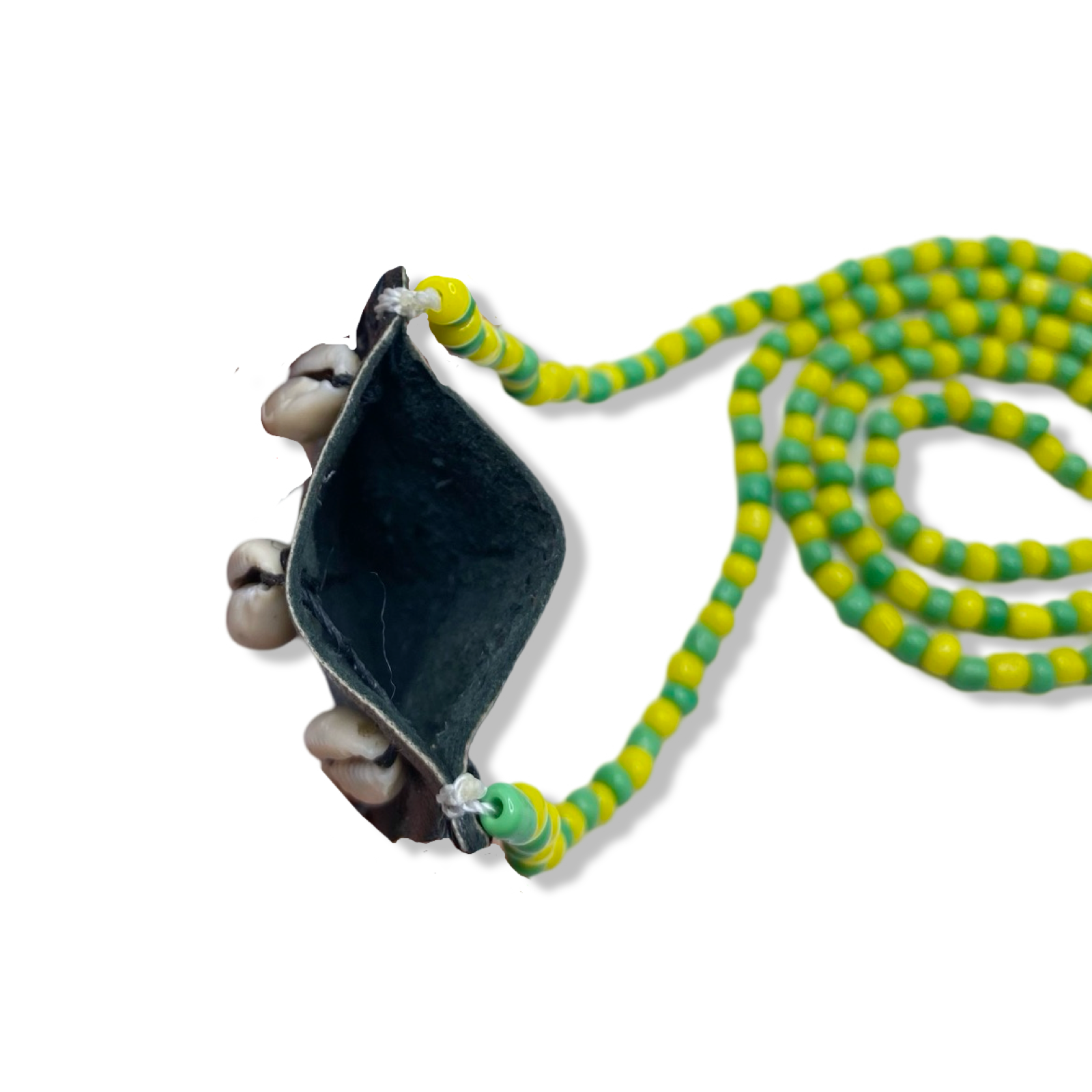 Handmade Eleke de Orúnmila Necklace with Macuto - Green & Yellow Yoruba Santeria Orisha - SanteriaGuide