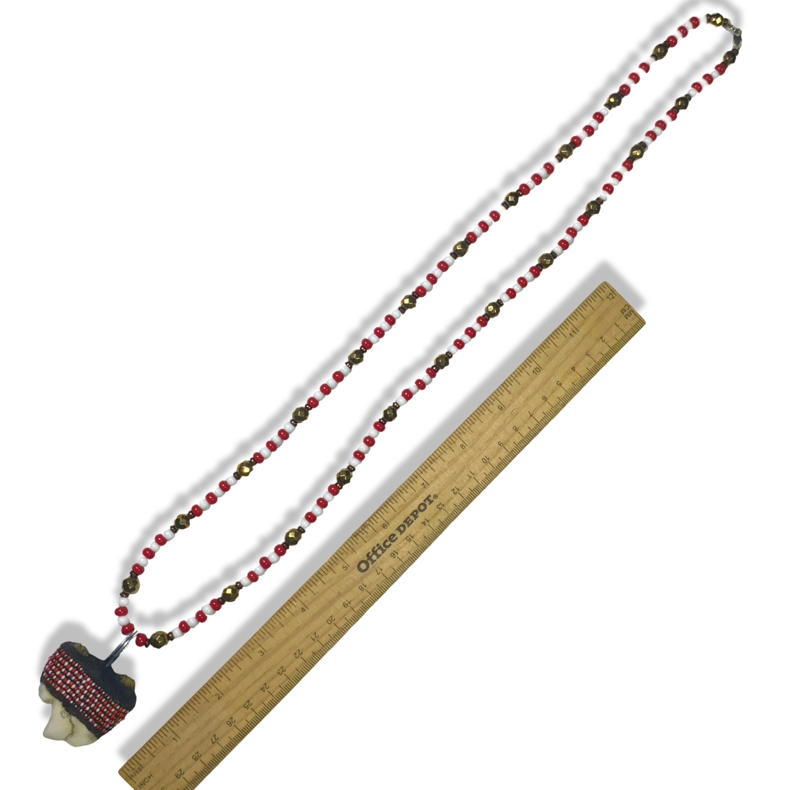 Handmade Eleke de Shango Necklace - Red, White & Tooth Yoruba Santeria Orisha - SanteriaGuide