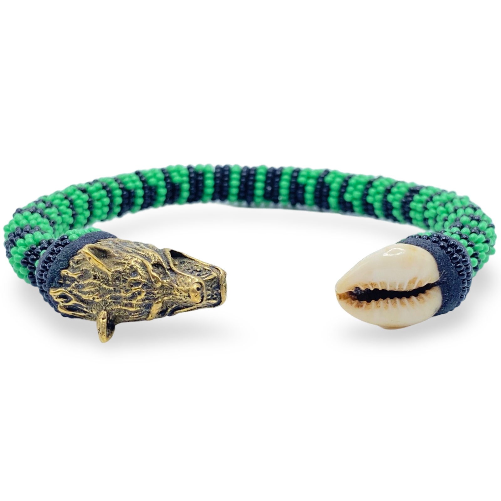 Handmade Ilde de Ogún Bracelet - Cowrie Shells and Bronze Yoruba Santeria Orisha - SanteriaGuide