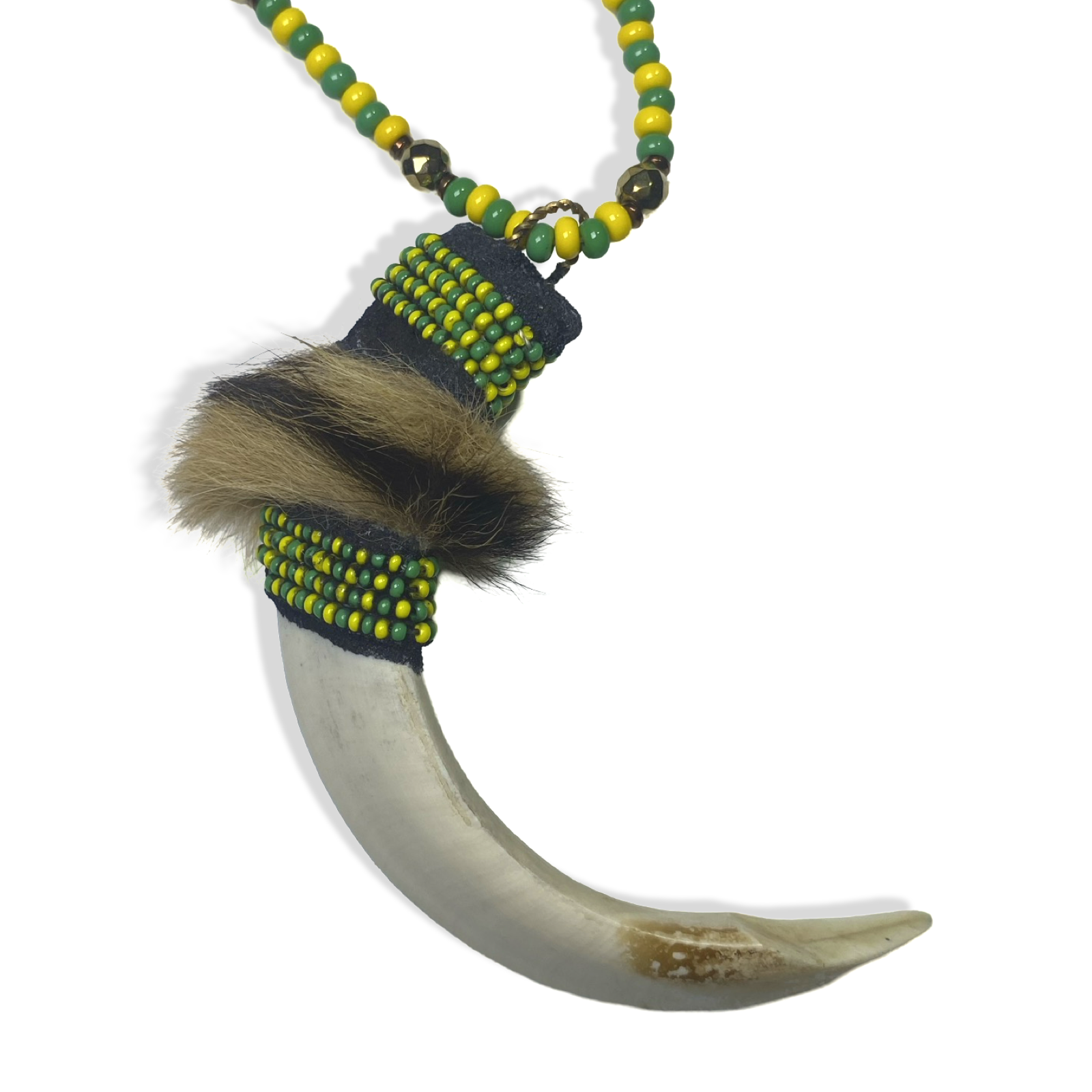 Handmade Eleke de Orunmila (Orula) - Green & Yellow Beads with Tooth & Gold Accents Yoruba Santería Orisha - SanteriaGuide