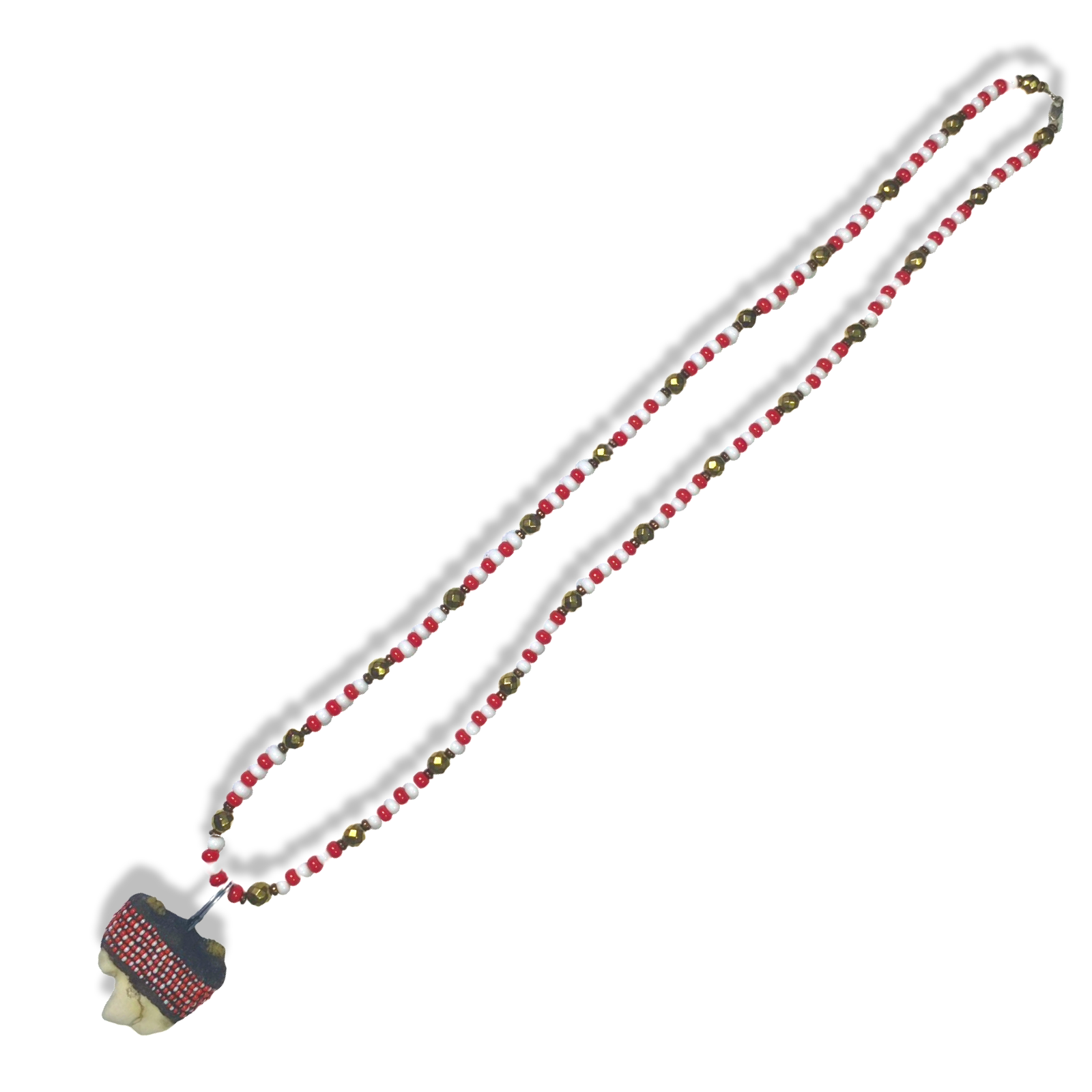 Handmade Eleke de Shango Necklace - Red, White & Tooth Yoruba Santeria Orisha - SanteriaGuide