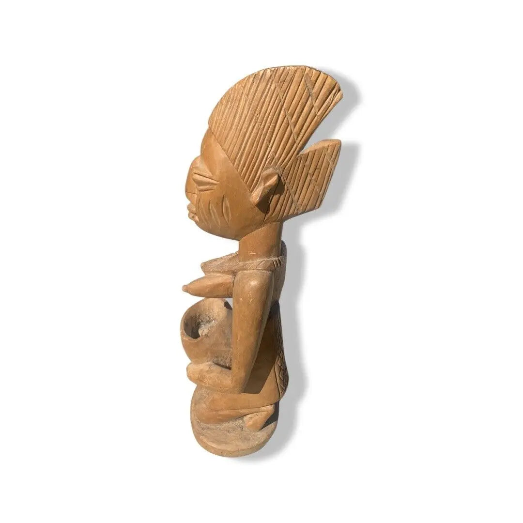 Hand-Carved Yoruba Bowl Statue - Wooden Ritual Offering & Spiritual Decor Santería Orisha - SanteriaGuide