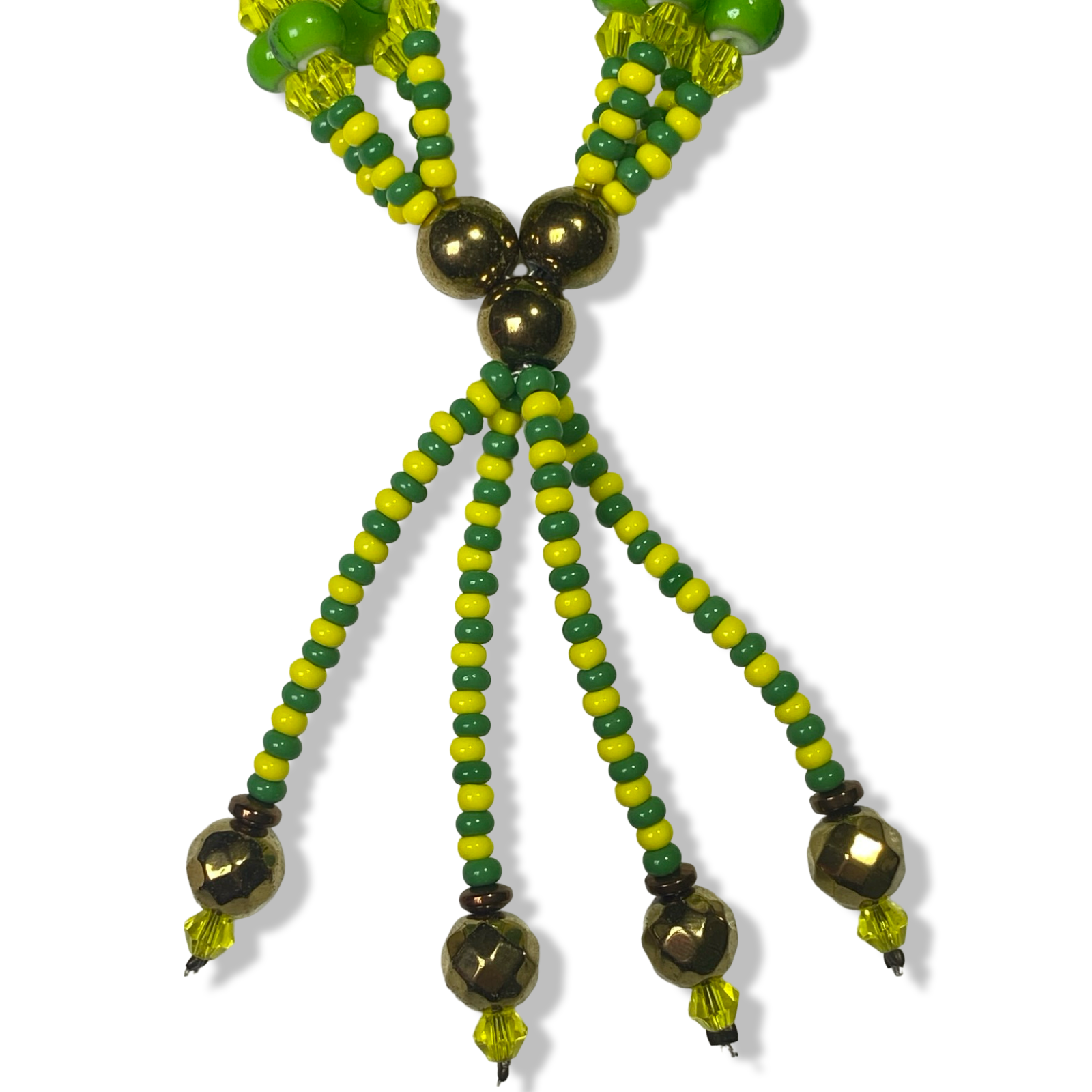 Handmade Collar de Gala de Orunmila - Green & Yellow with Gold Accents Yoruba Santeria Orisha Mazo Necklace - SanteriaGuide