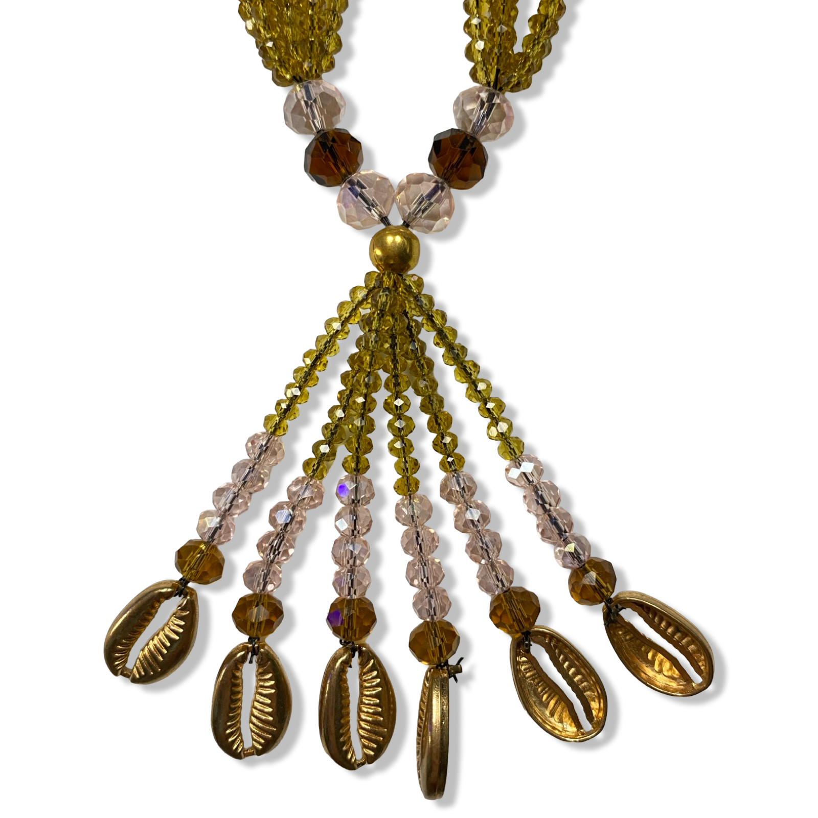 Handmade Gala de Obba - Pink, Gold & Amber Beaded Yoruba Santeria Orisha Necklace - SanteriaGuide