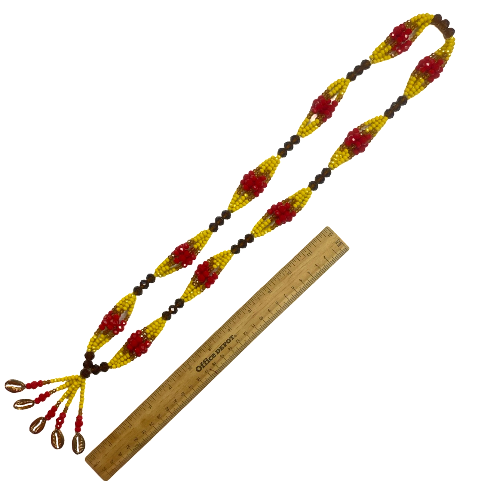 Handmade Gala de Oshún Ibu Ana - Amber, Yellow, Honey, and Red Yoruba Santería Orisha Mazo Necklace - SanteriaGuide