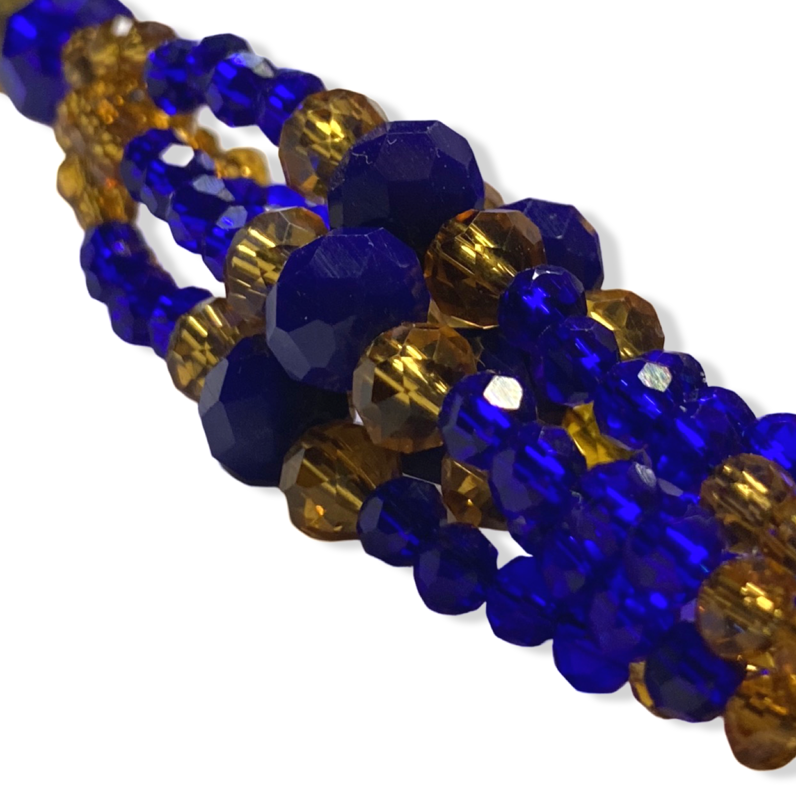 Handmade Gala de Ochosi – Gold and Blue Glass Beads for Iyawó - SanteriaGuide