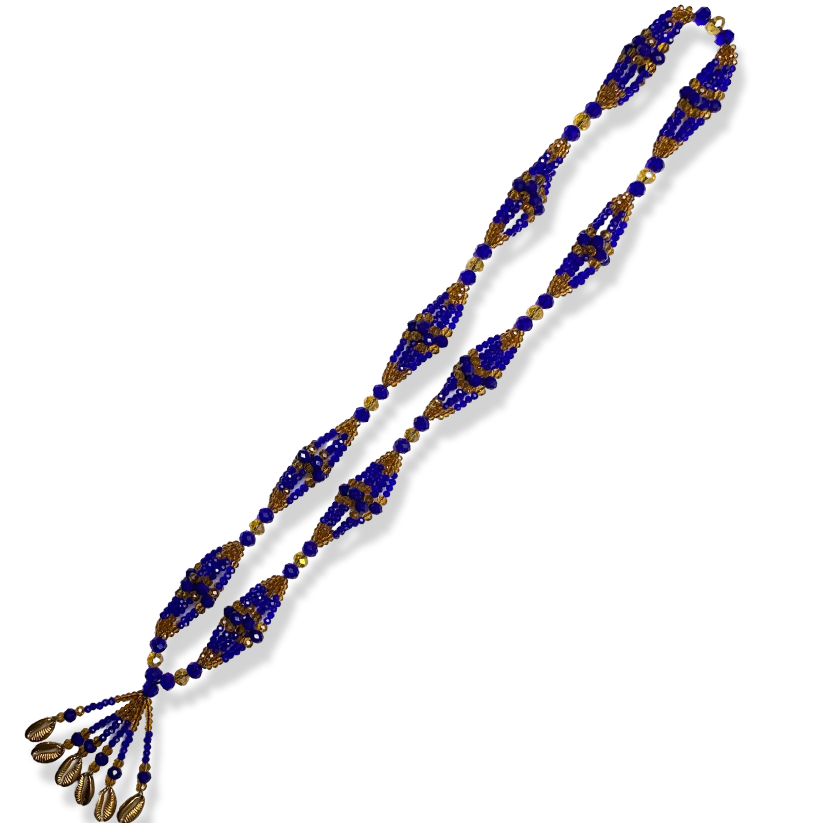 Handmade Gala de Ochosi – Gold and Blue Glass Beads for Iyawó - SanteriaGuide