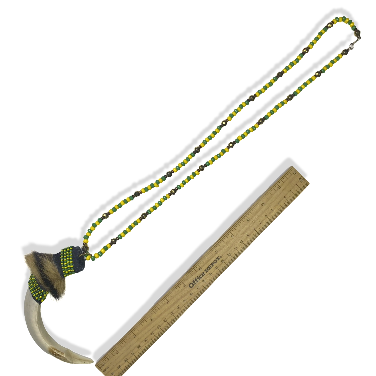 Handmade Eleke de Orunmila (Orula) - Green & Yellow Beads with Tooth & Gold Accents Yoruba Santería Orisha - SanteriaGuide