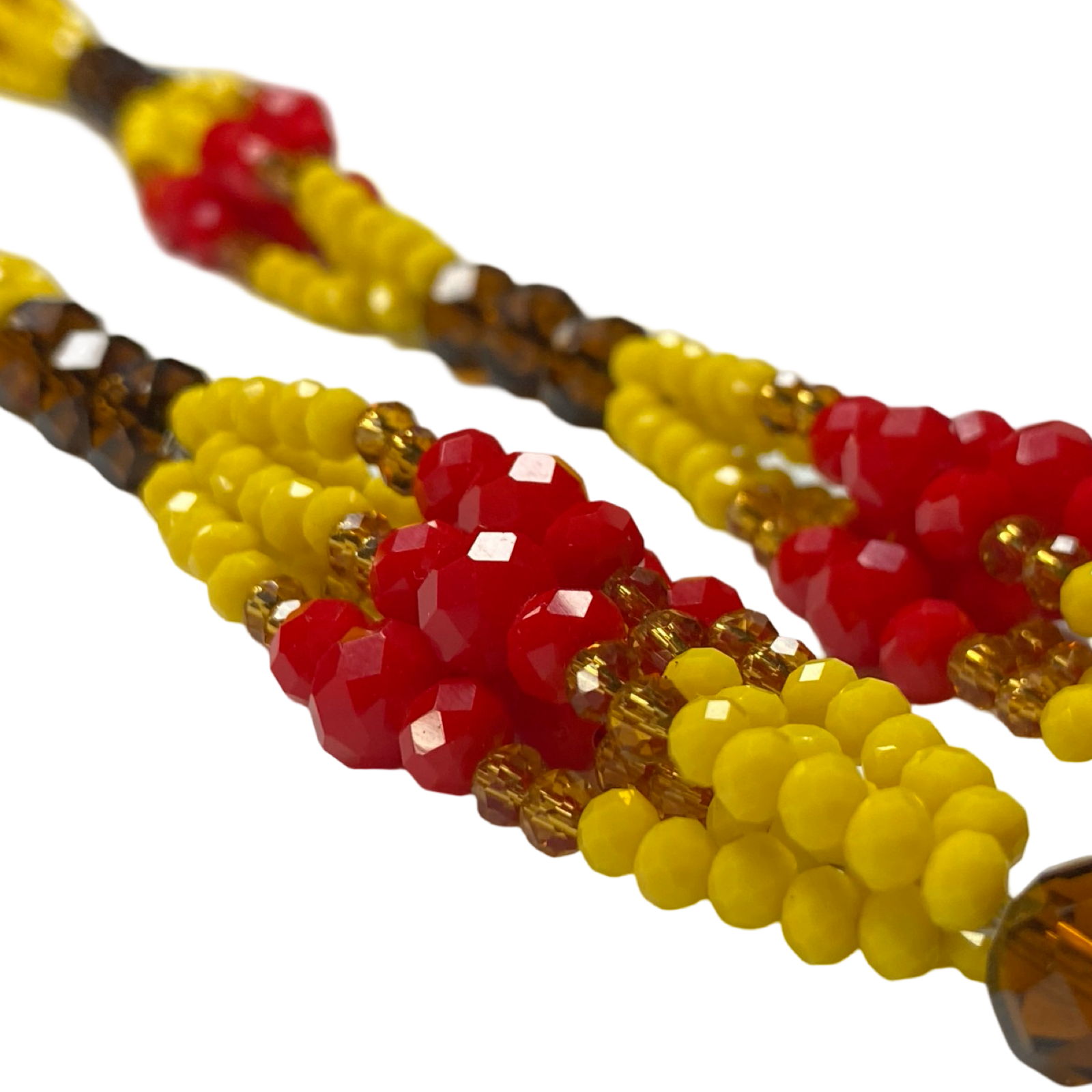 Handmade Gala de Oshún Ibu Ana - Amber, Yellow, Honey, and Red Yoruba Santería Orisha Mazo Necklace - SanteriaGuide